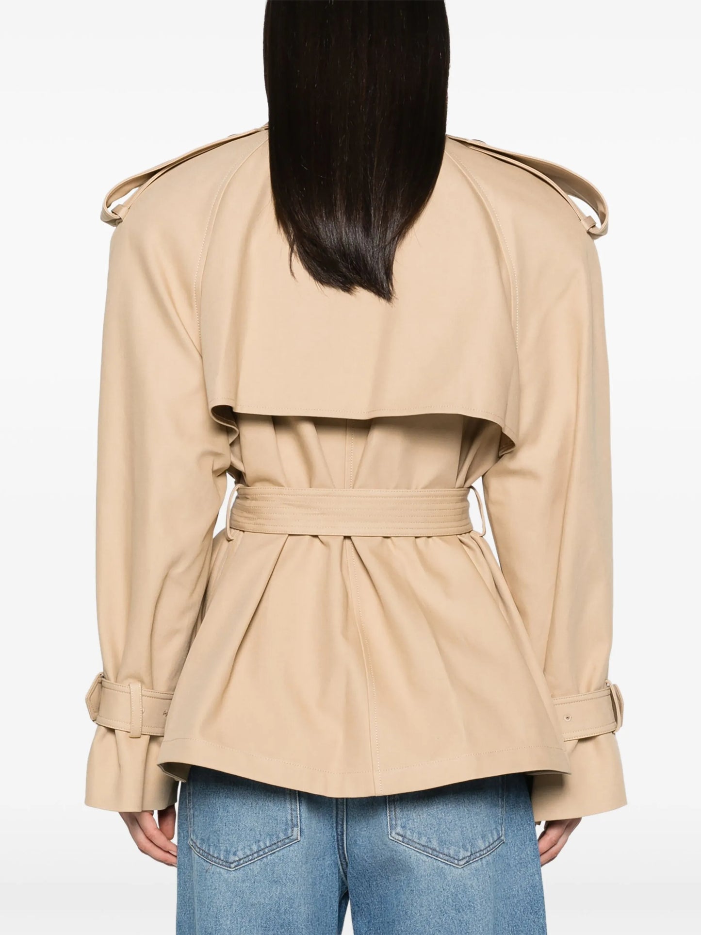 belted cropped trench coat