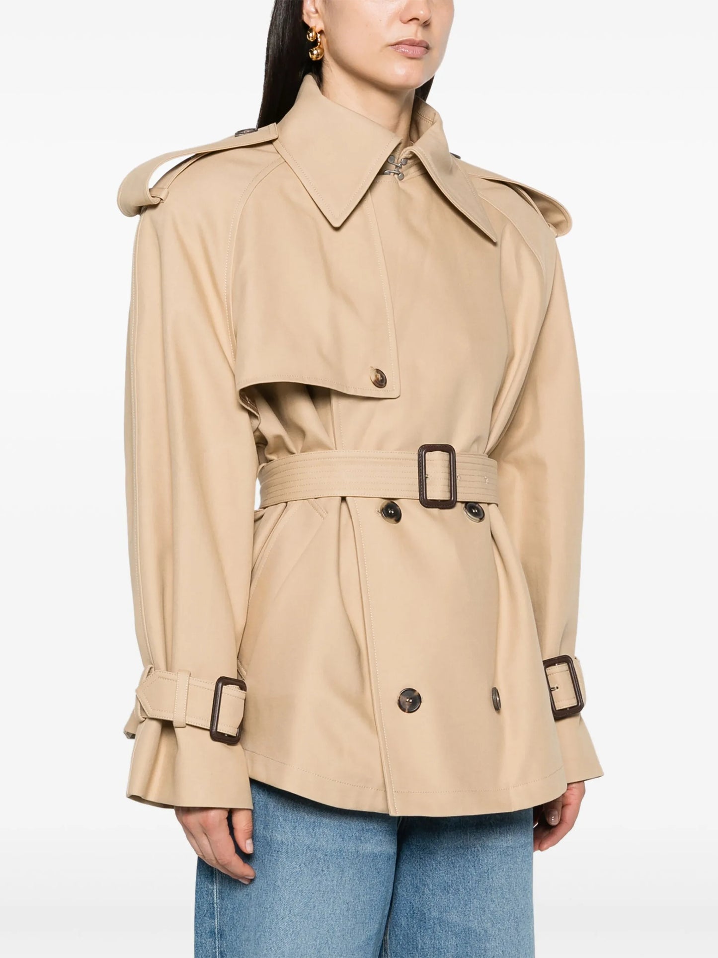 belted cropped trench coat