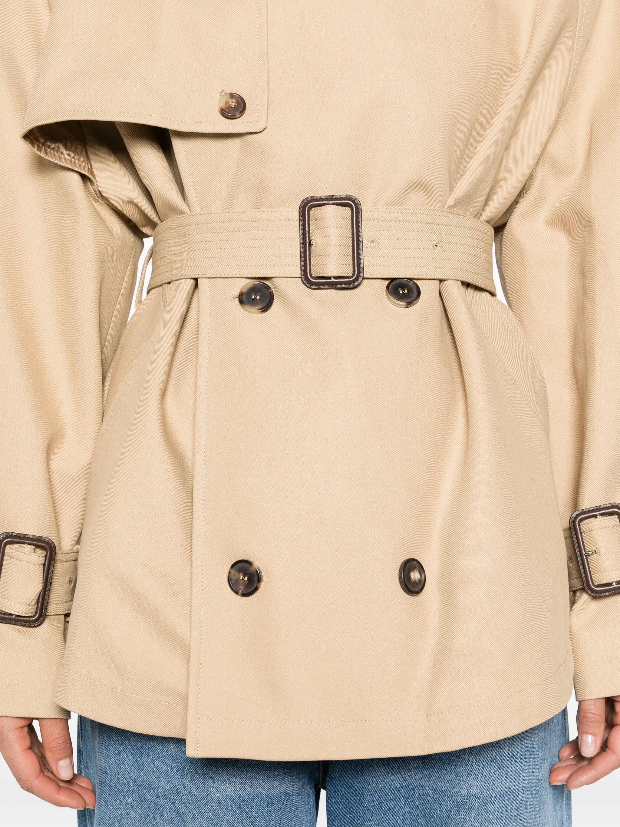 belted cropped trench coat
