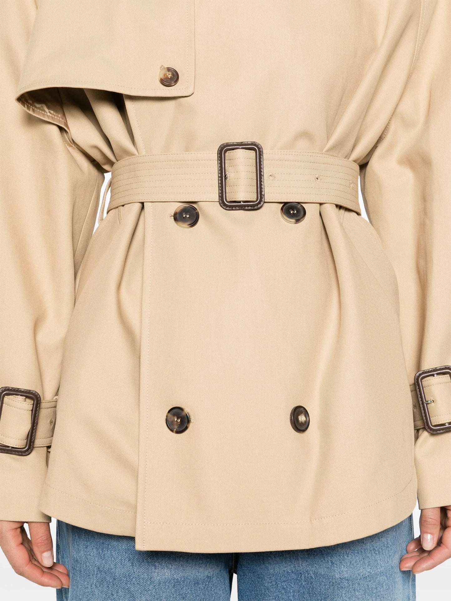 belted cropped trench coat