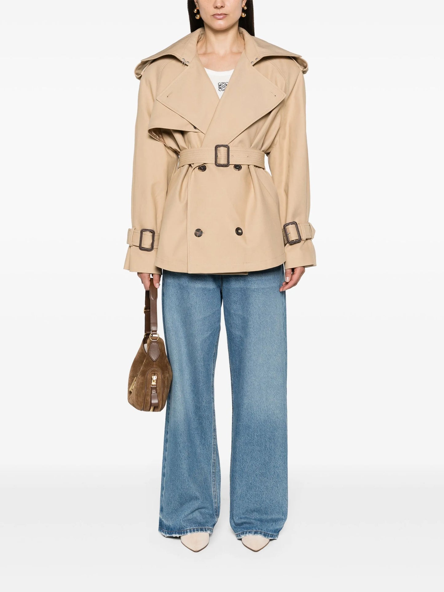 belted cropped trench coat