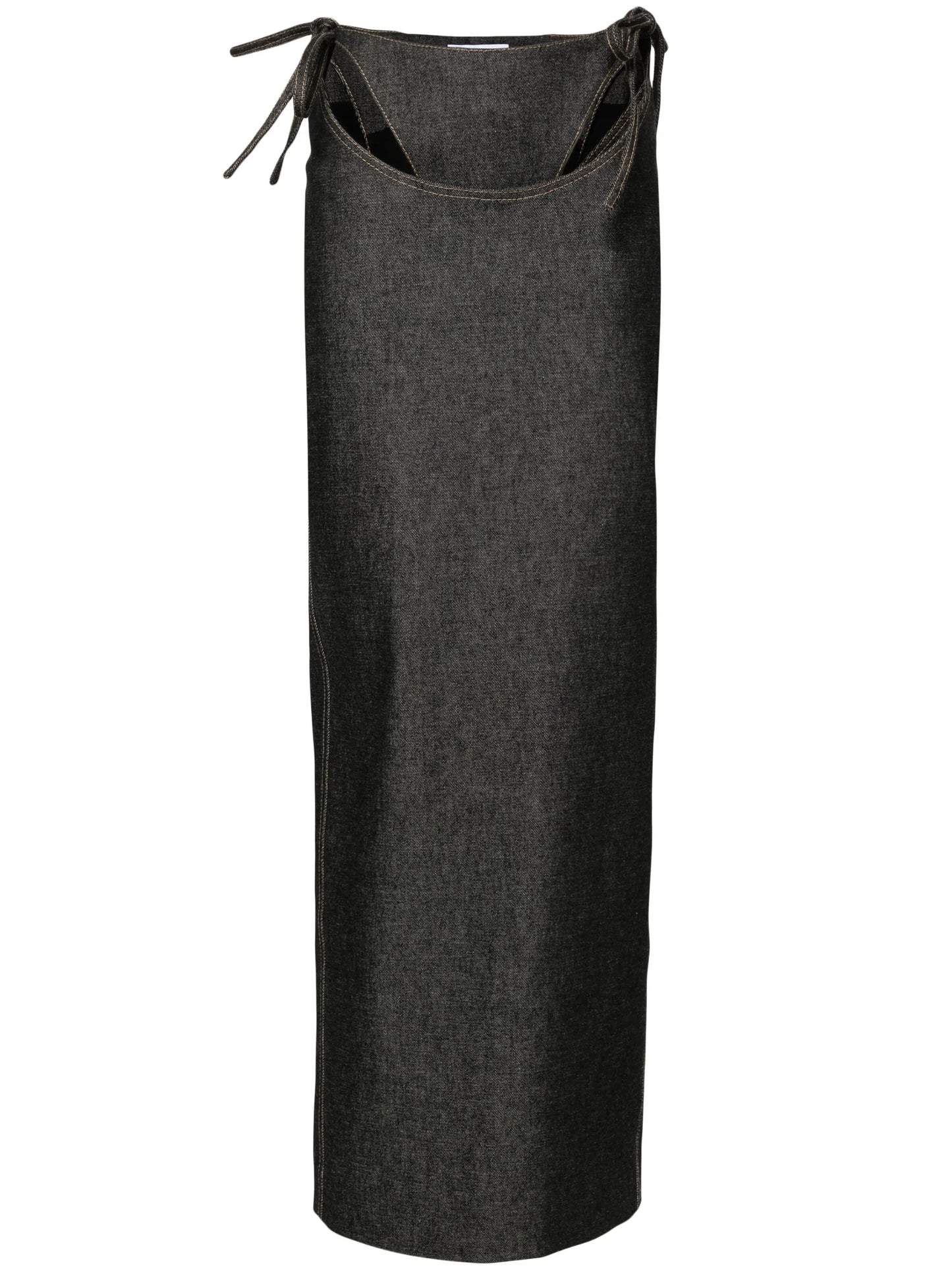 layered denim maxi skirt