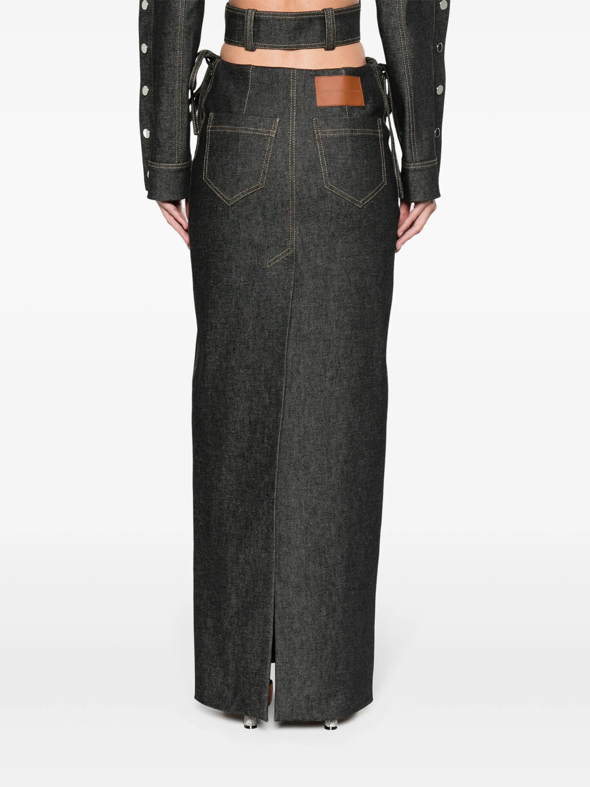 layered denim maxi skirt