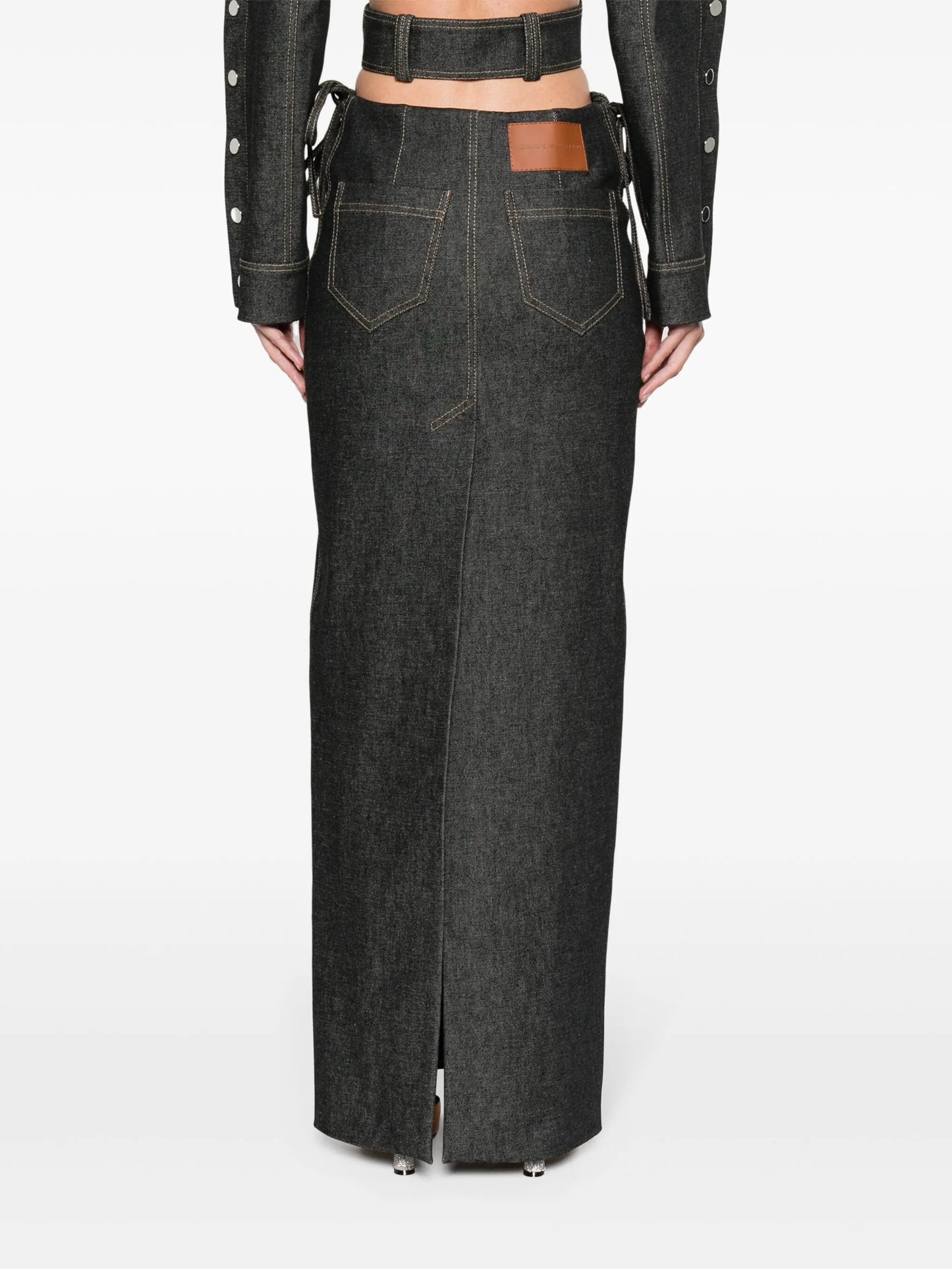 layered denim maxi skirt