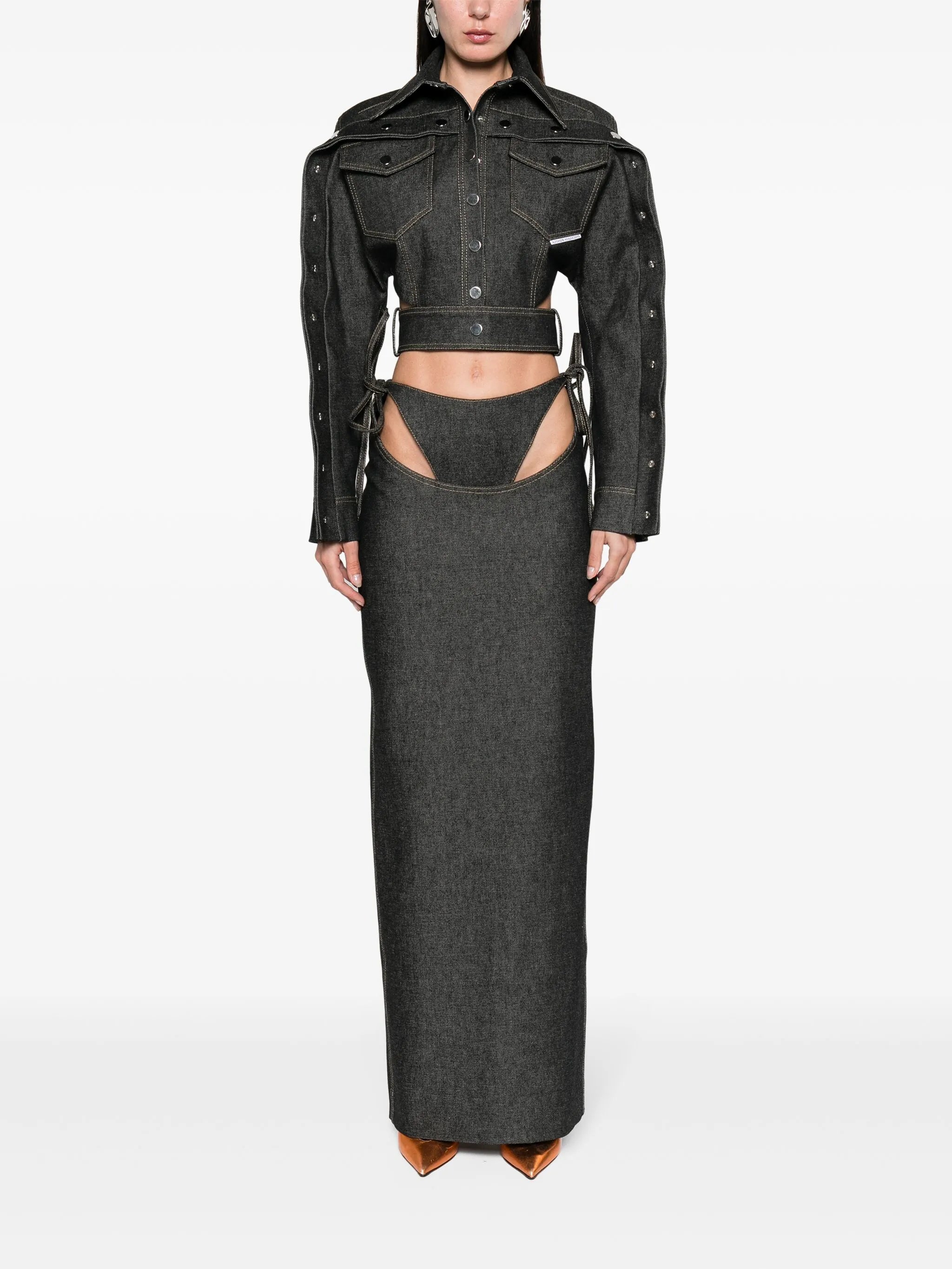layered denim maxi skirt