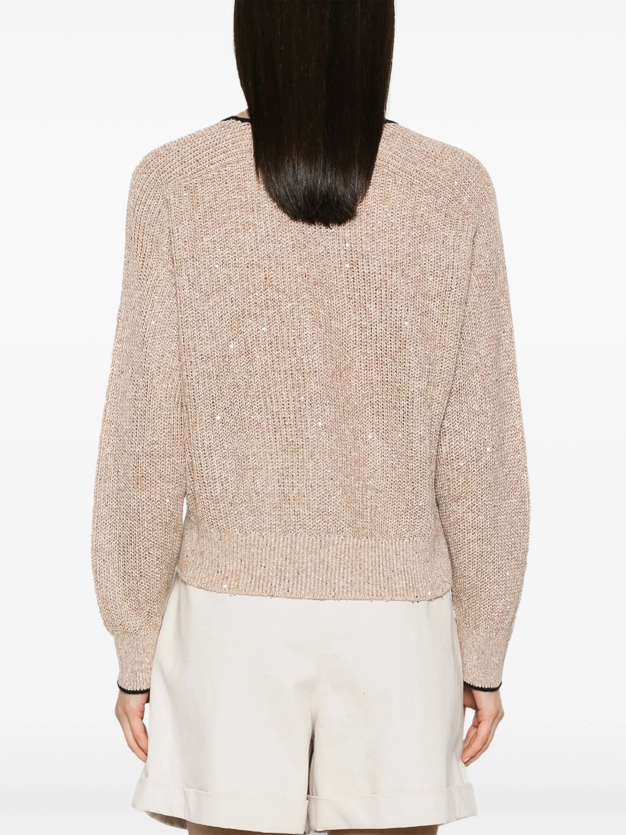V-neck sequinned jumper