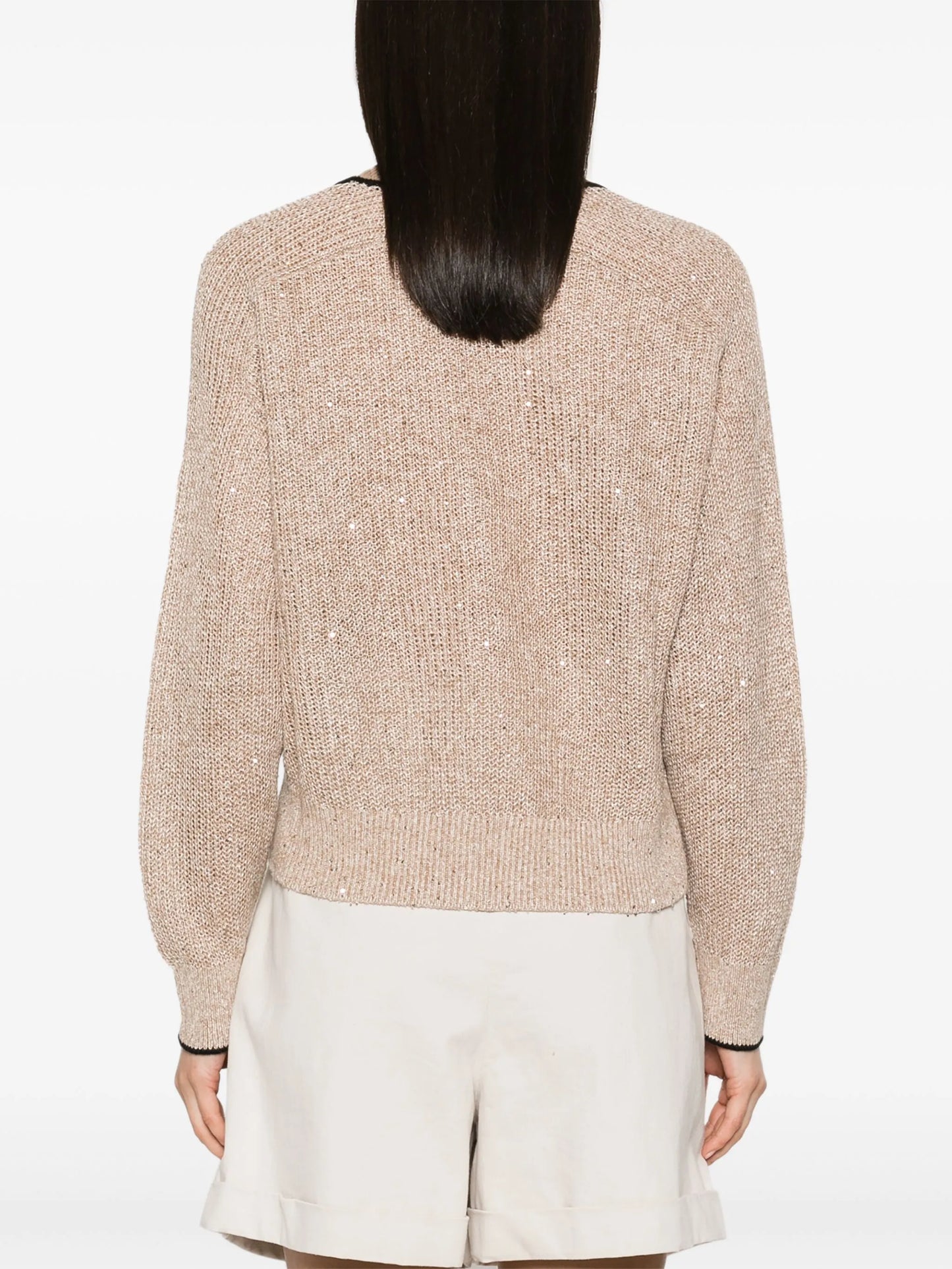 V-neck sequinned jumper