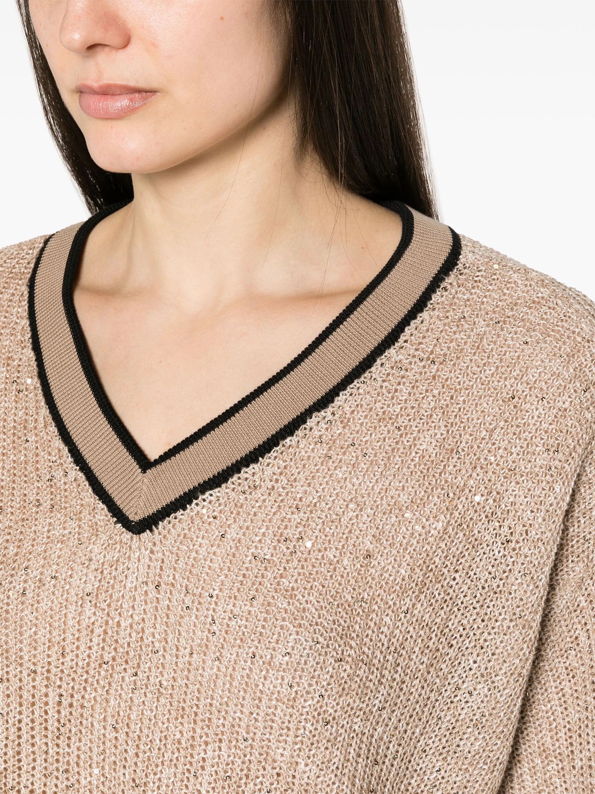 V-neck sequinned jumper