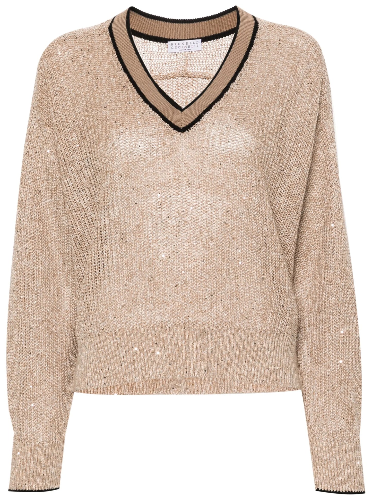 V-neck sequinned jumper