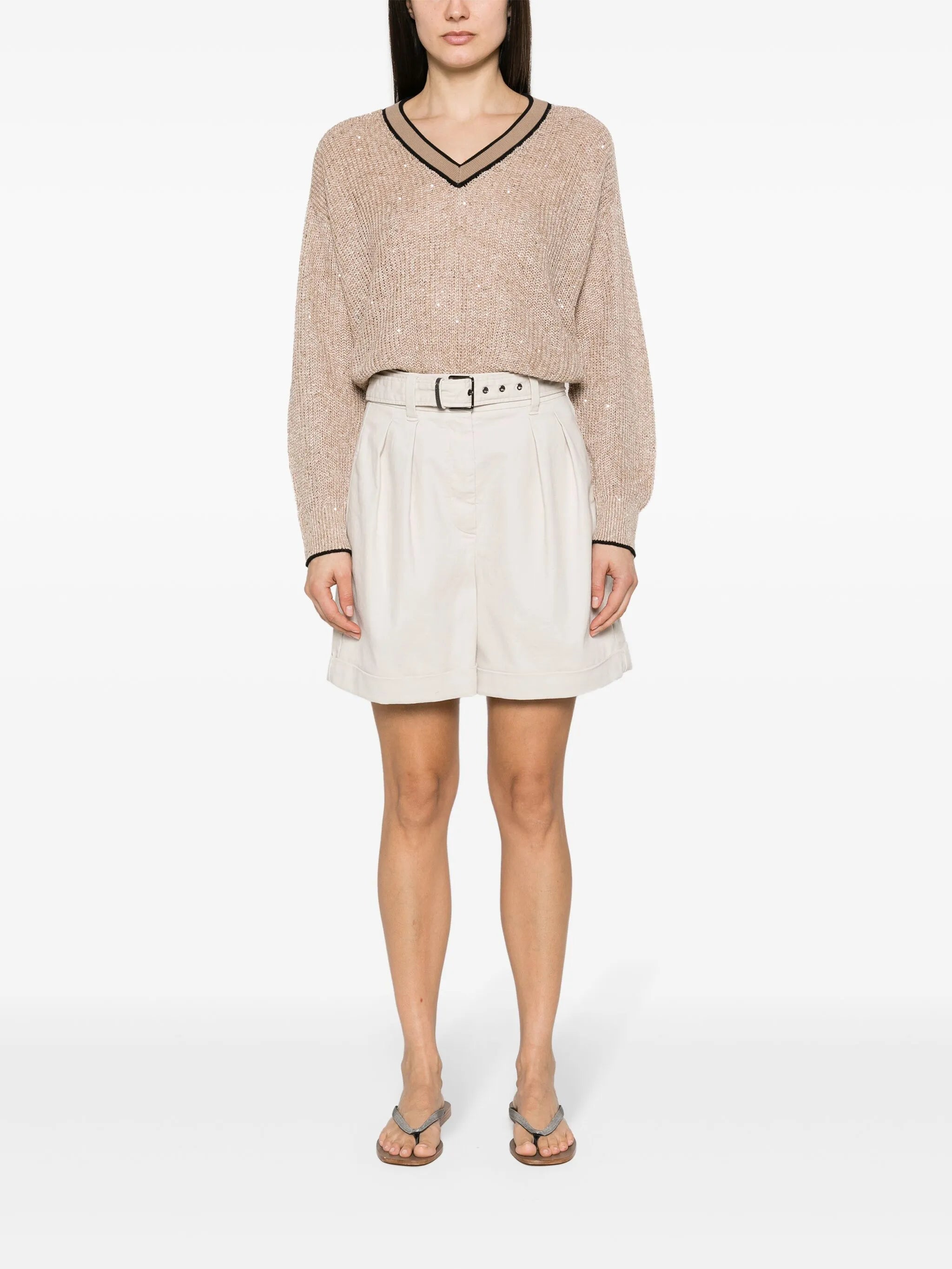 V-neck sequinned jumper
