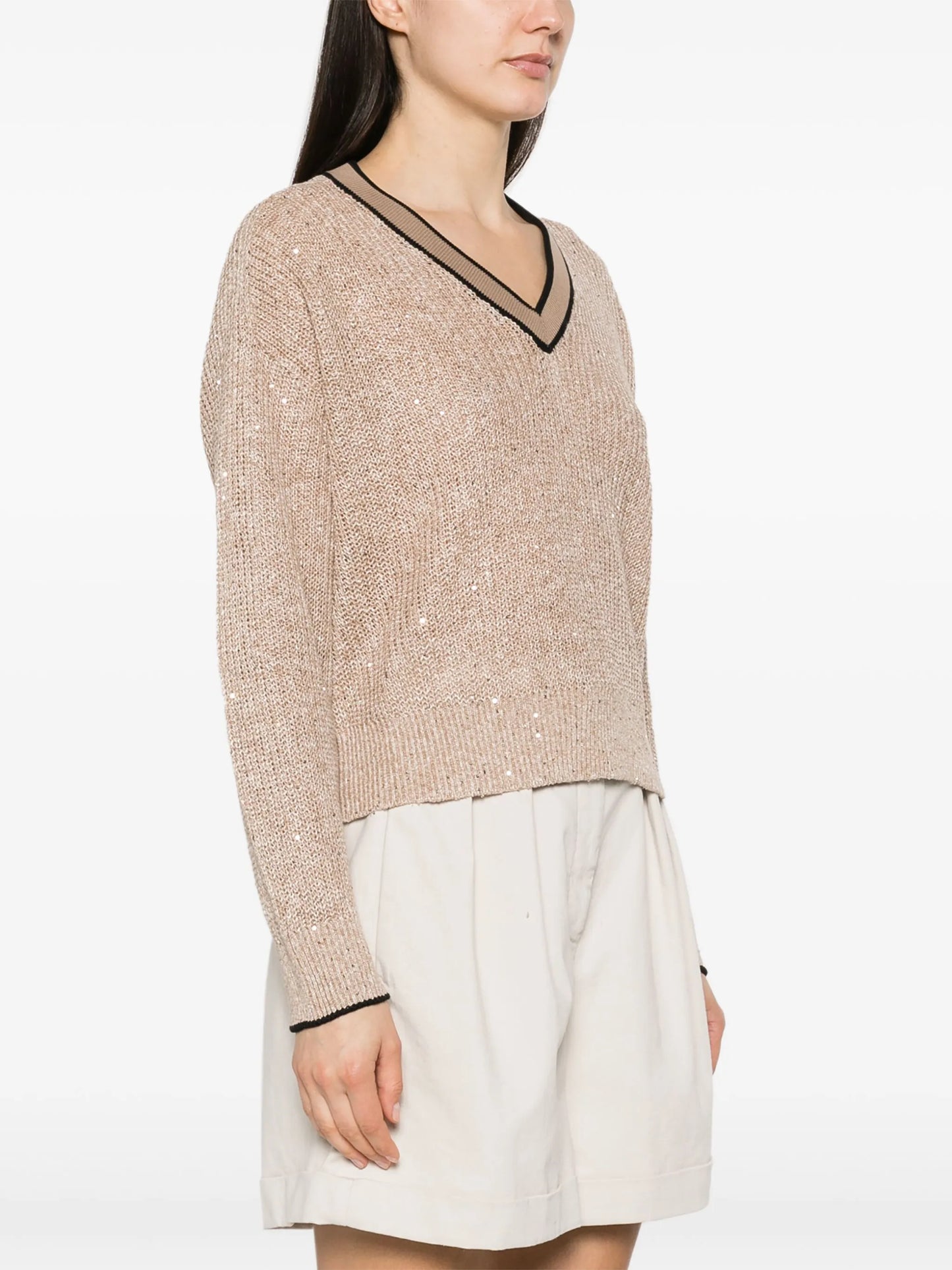 V-neck sequinned jumper