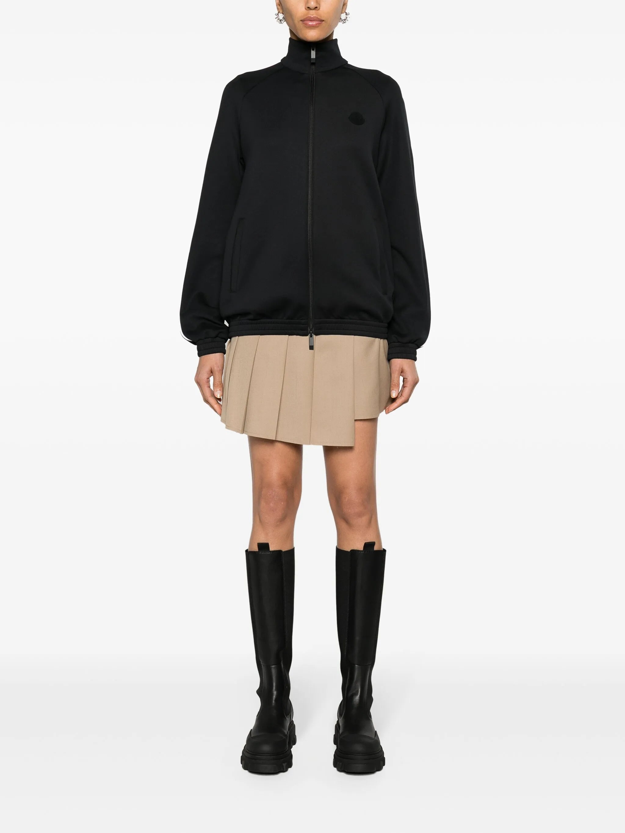 piped-trim zip-up jersey jacket