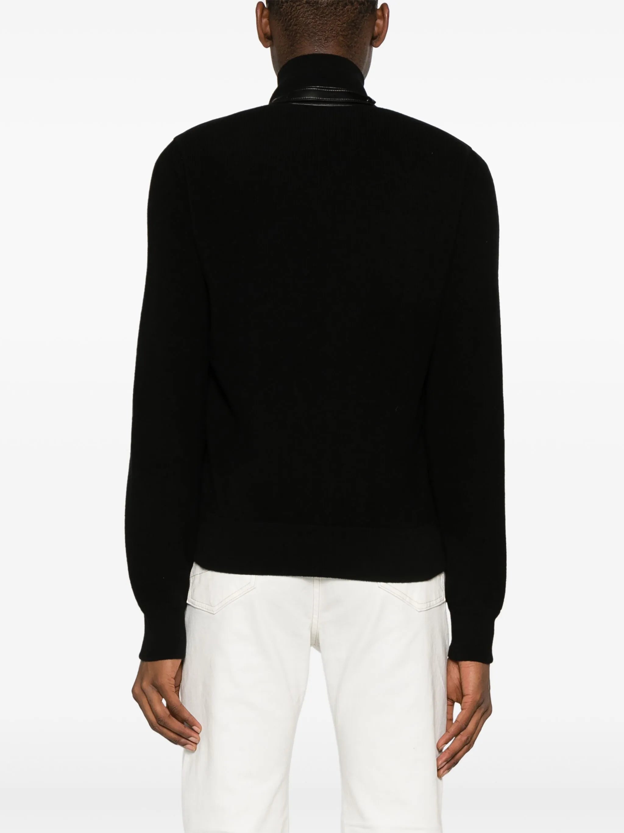 suede-panelled knitted bomber jacket
