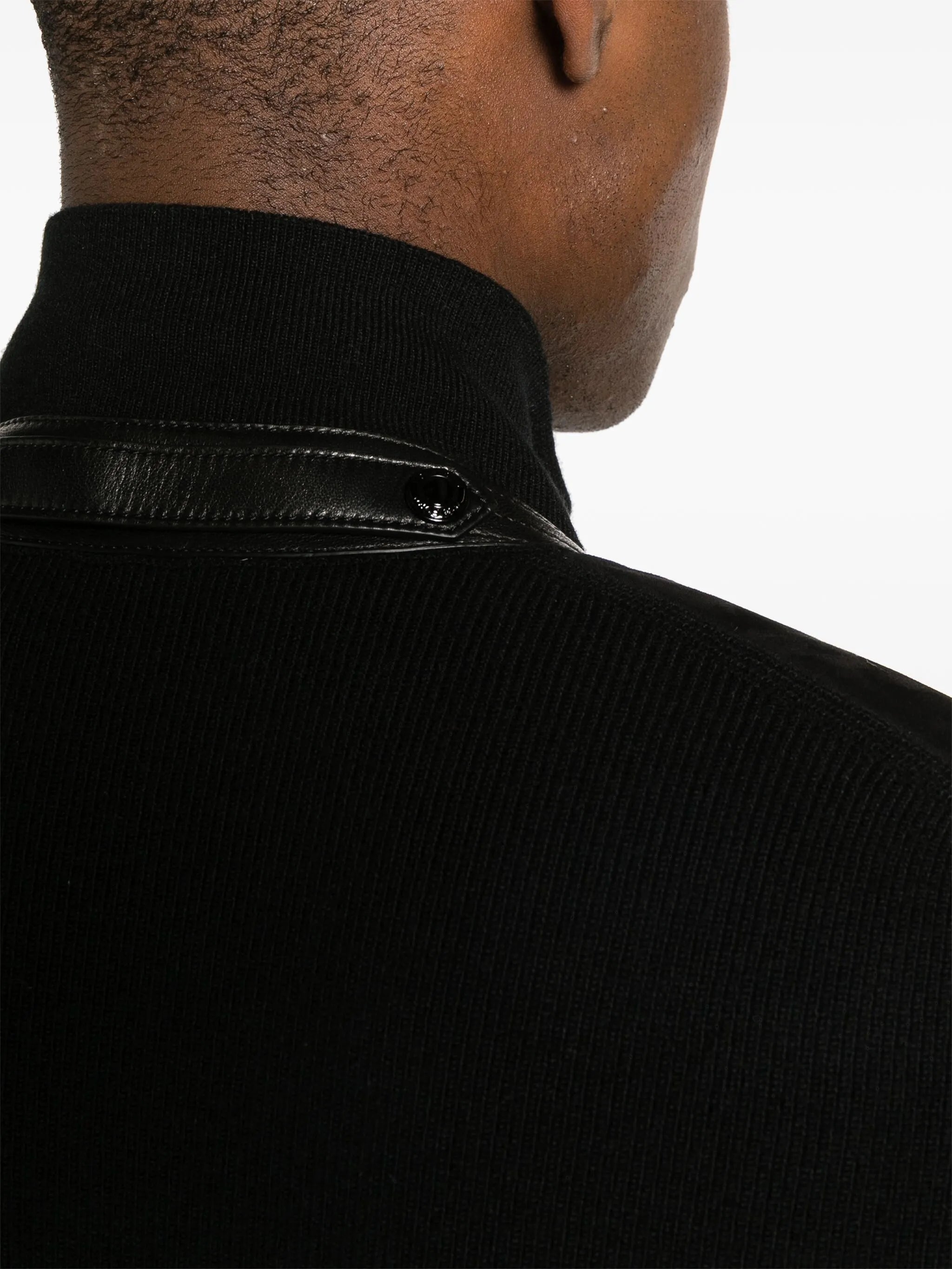suede-panelled knitted bomber jacket