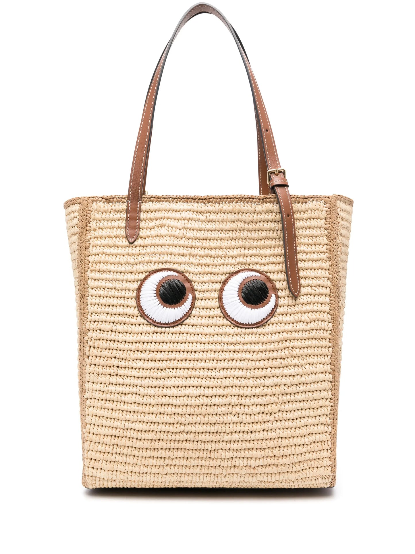 Eyes raffia tote bag