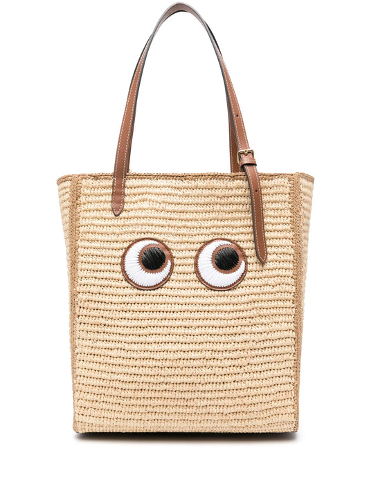 Eyes raffia tote bag