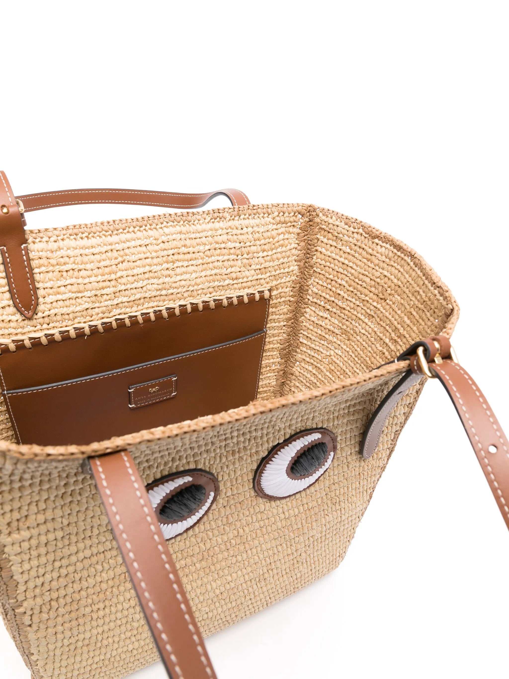 Eyes raffia tote bag