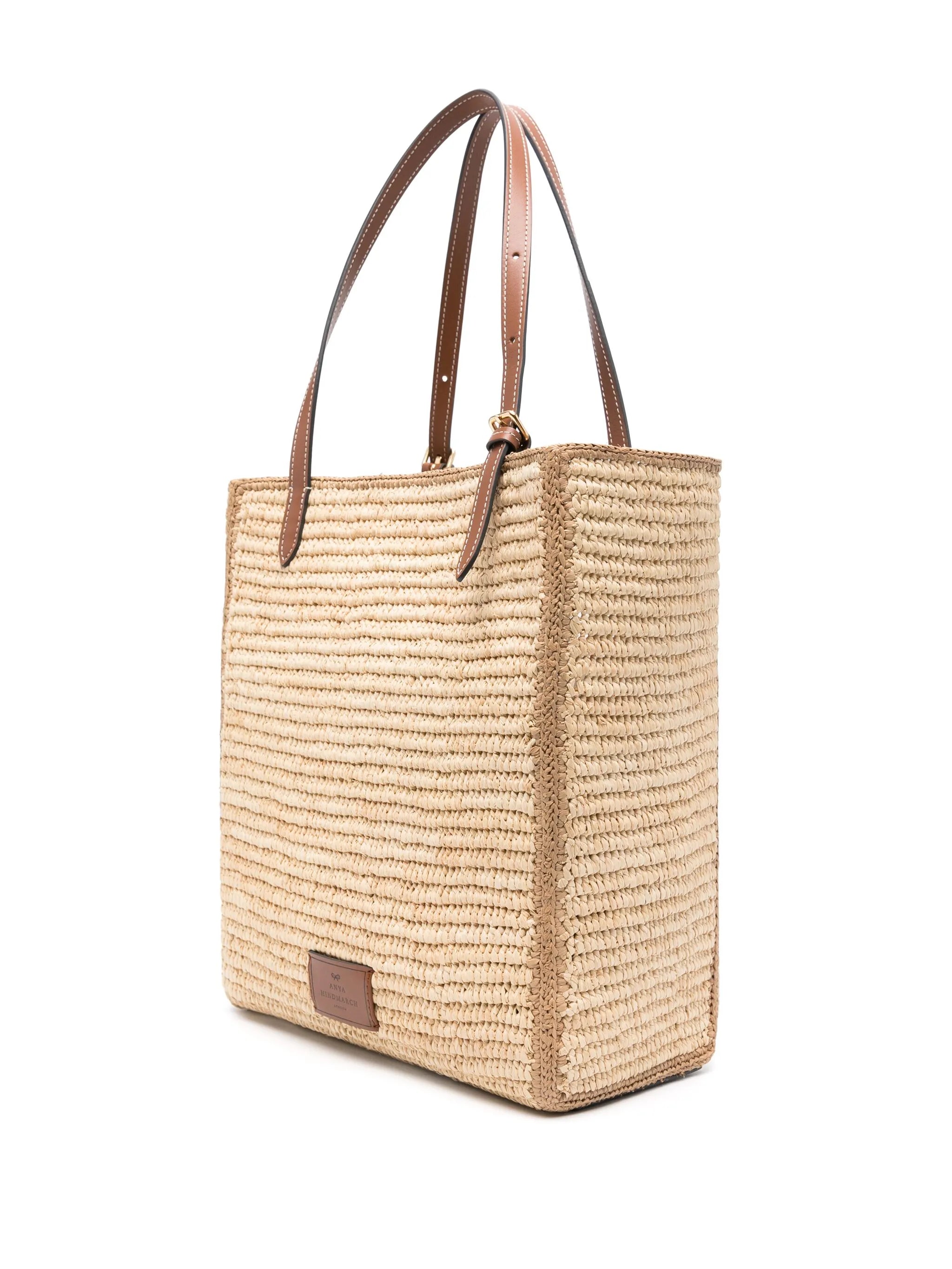 Eyes raffia tote bag