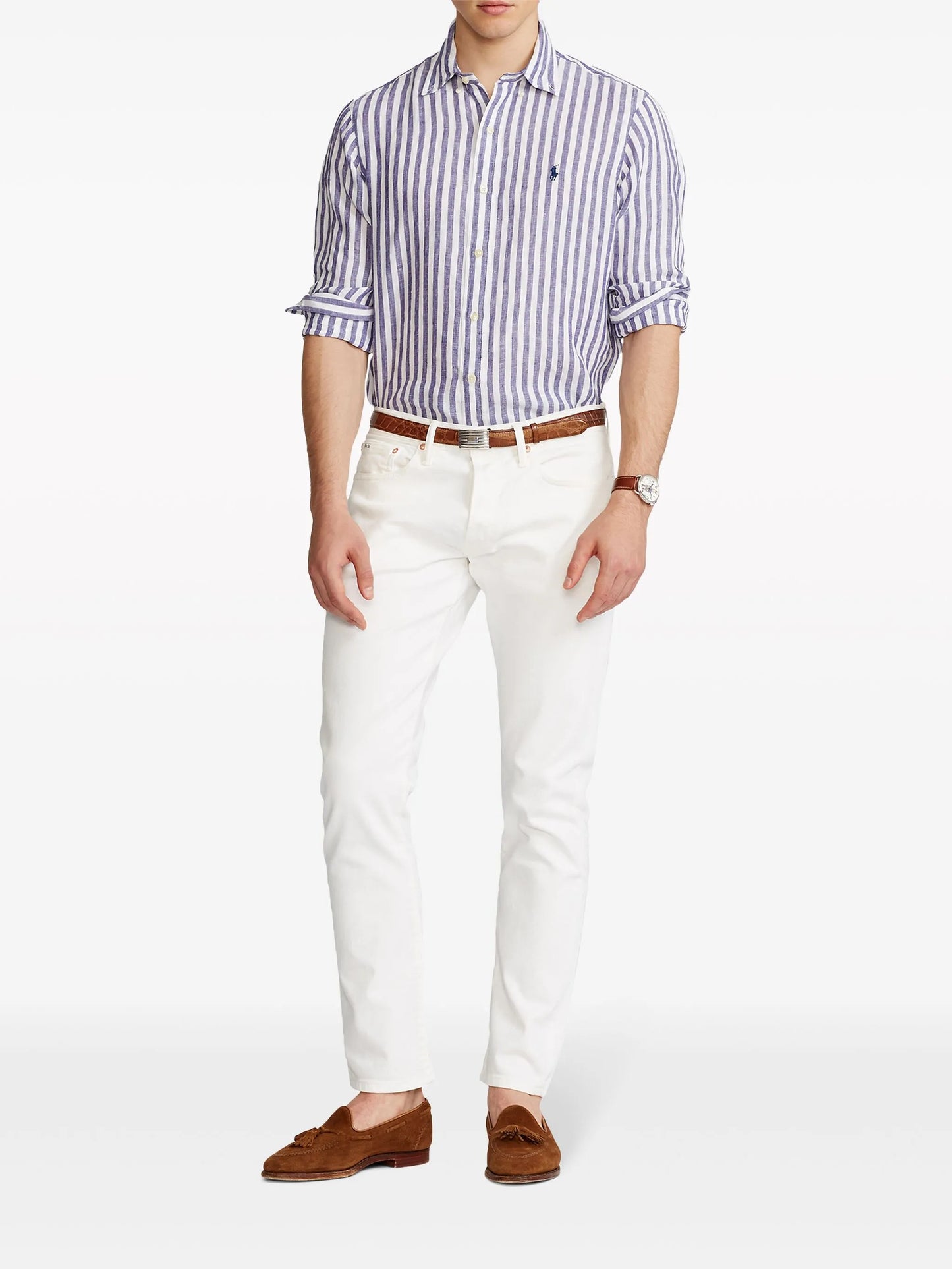 stripe-pattern linen shirt