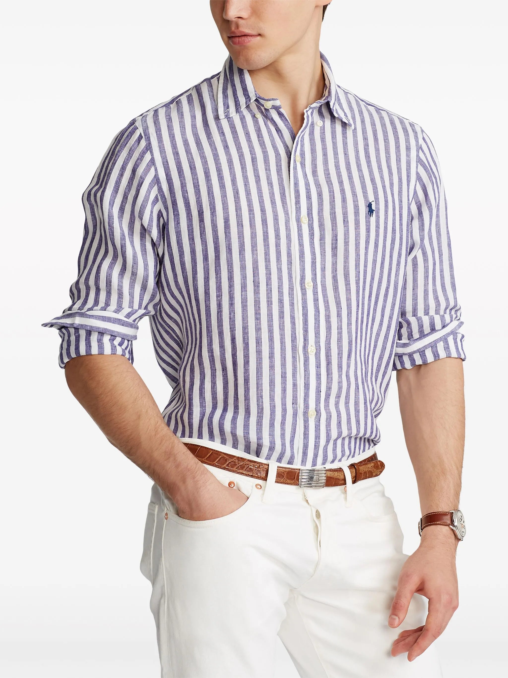 stripe-pattern linen shirt