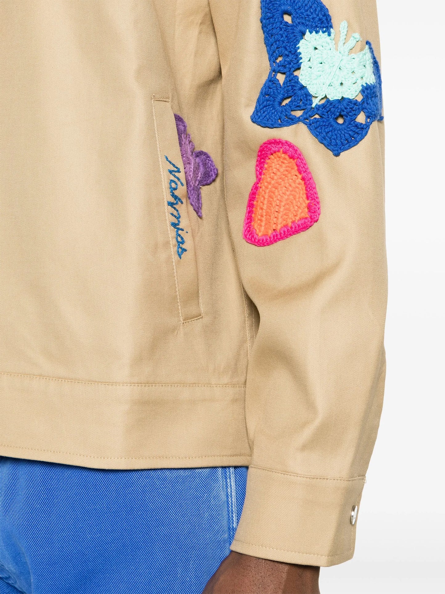 crochet-detail cotton shirt jacket