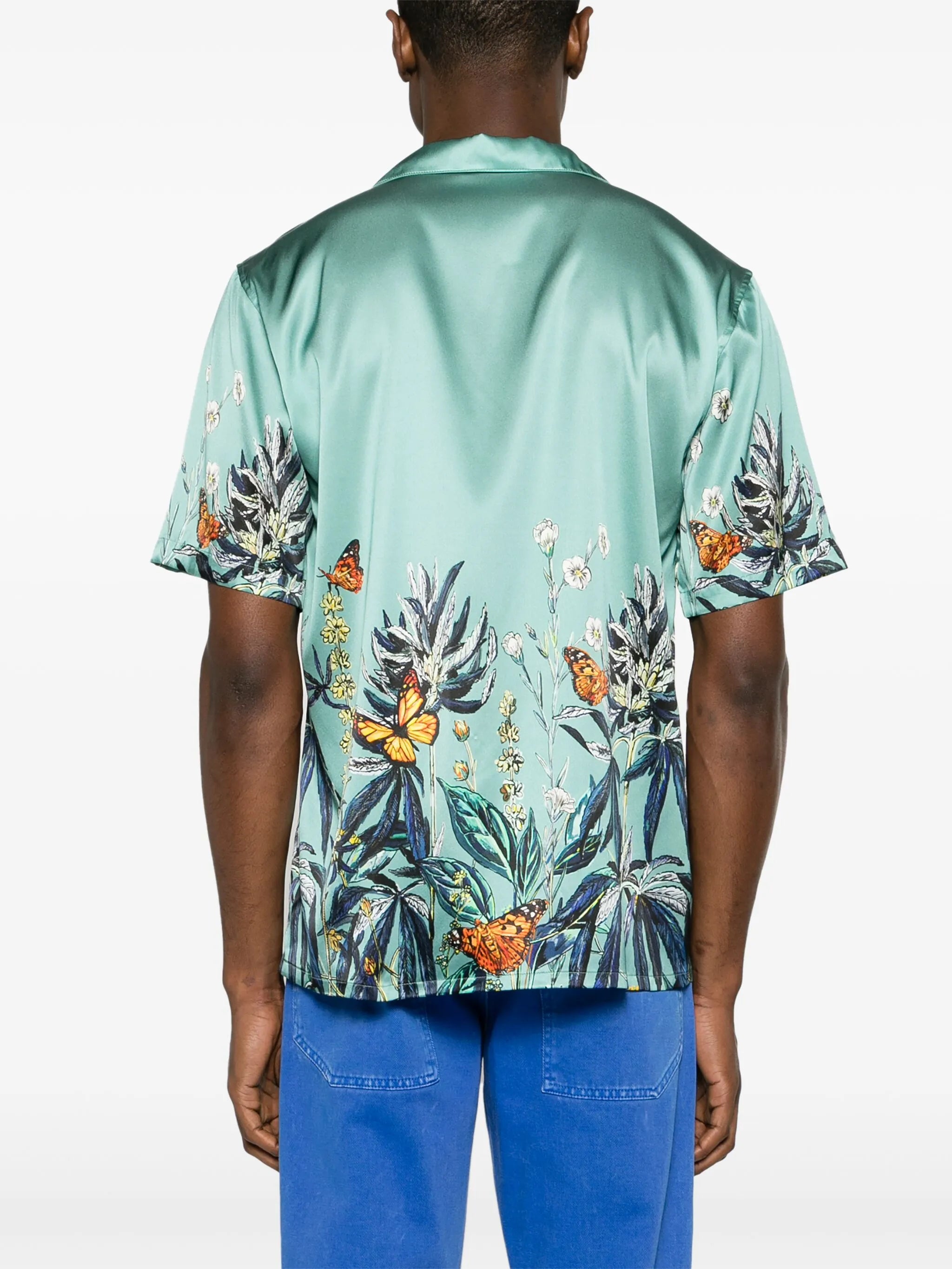 Botanical camp-collar satin shirt