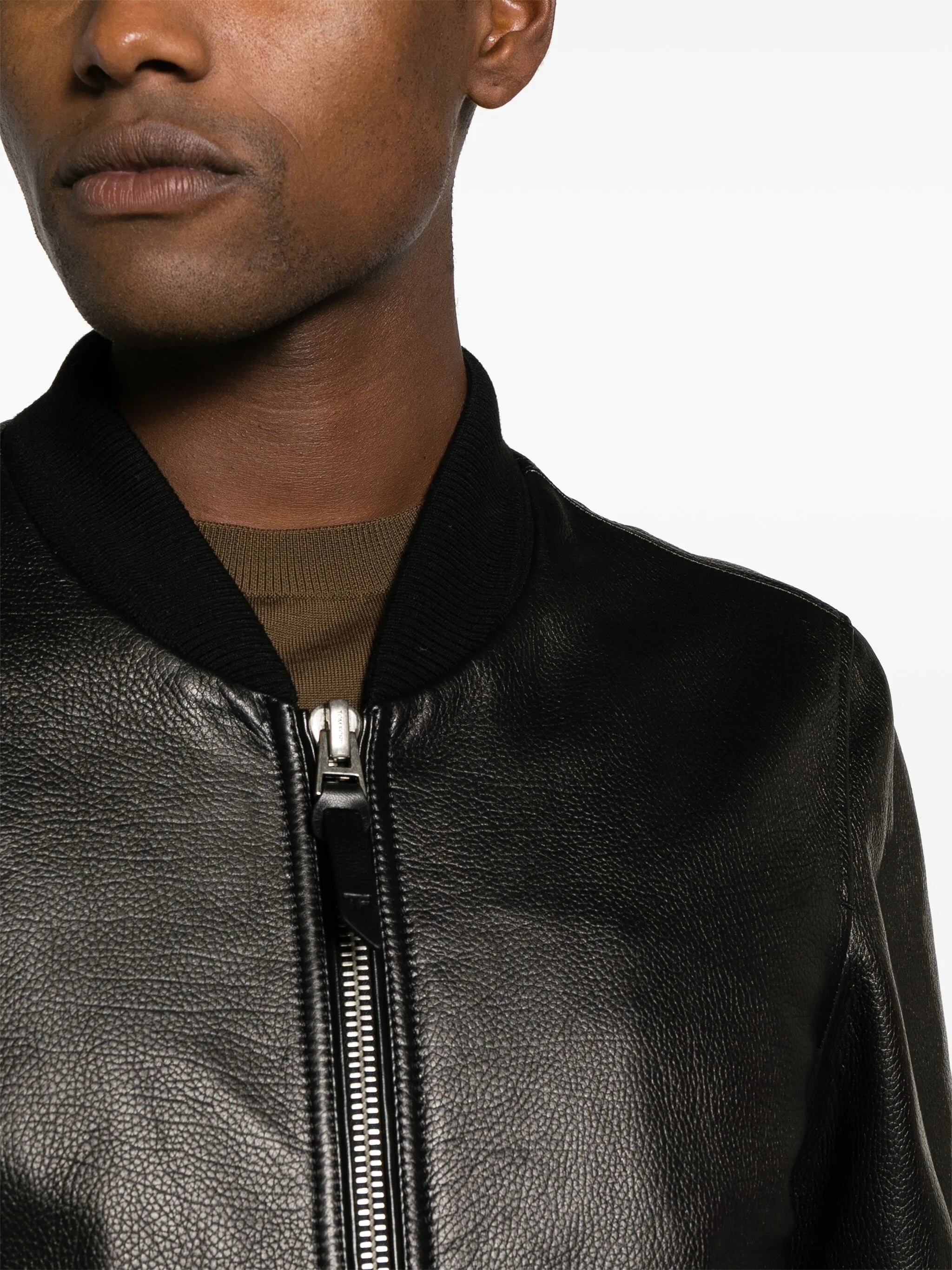 grained-leather bomber jacket