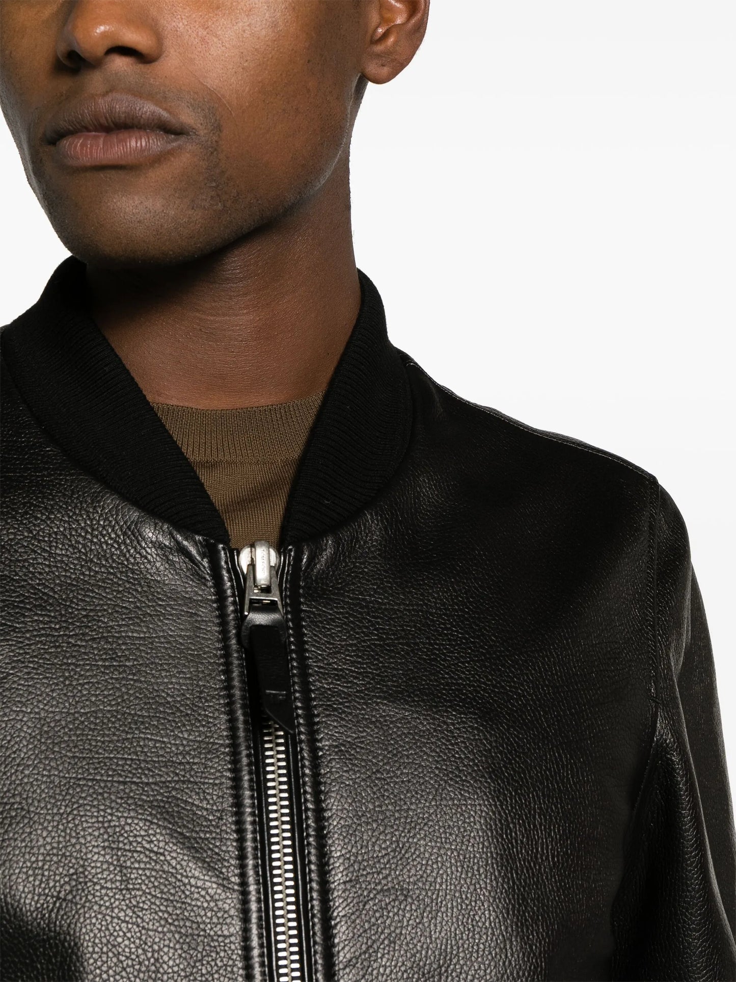 grained-leather bomber jacket