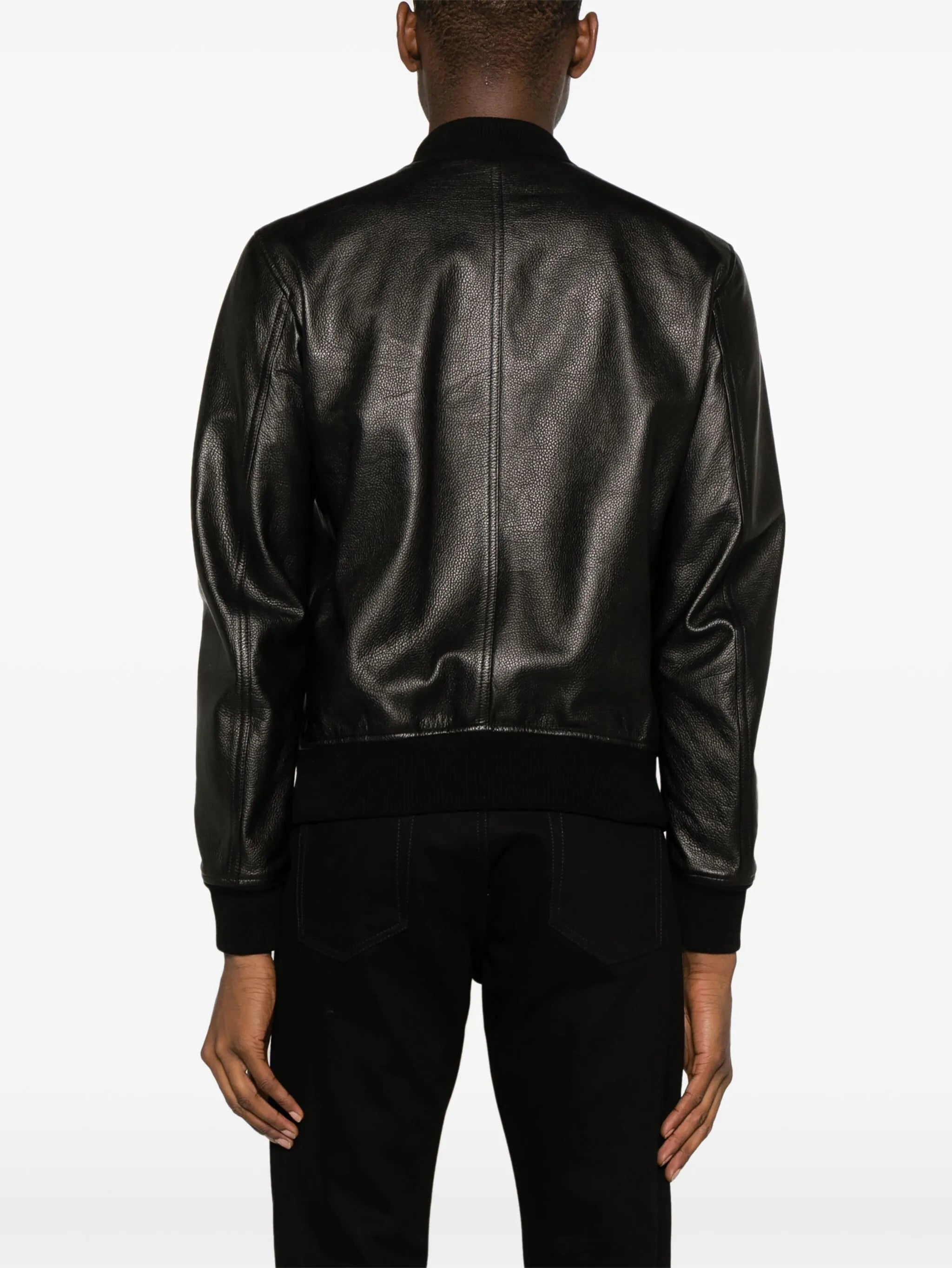 grained-leather bomber jacket