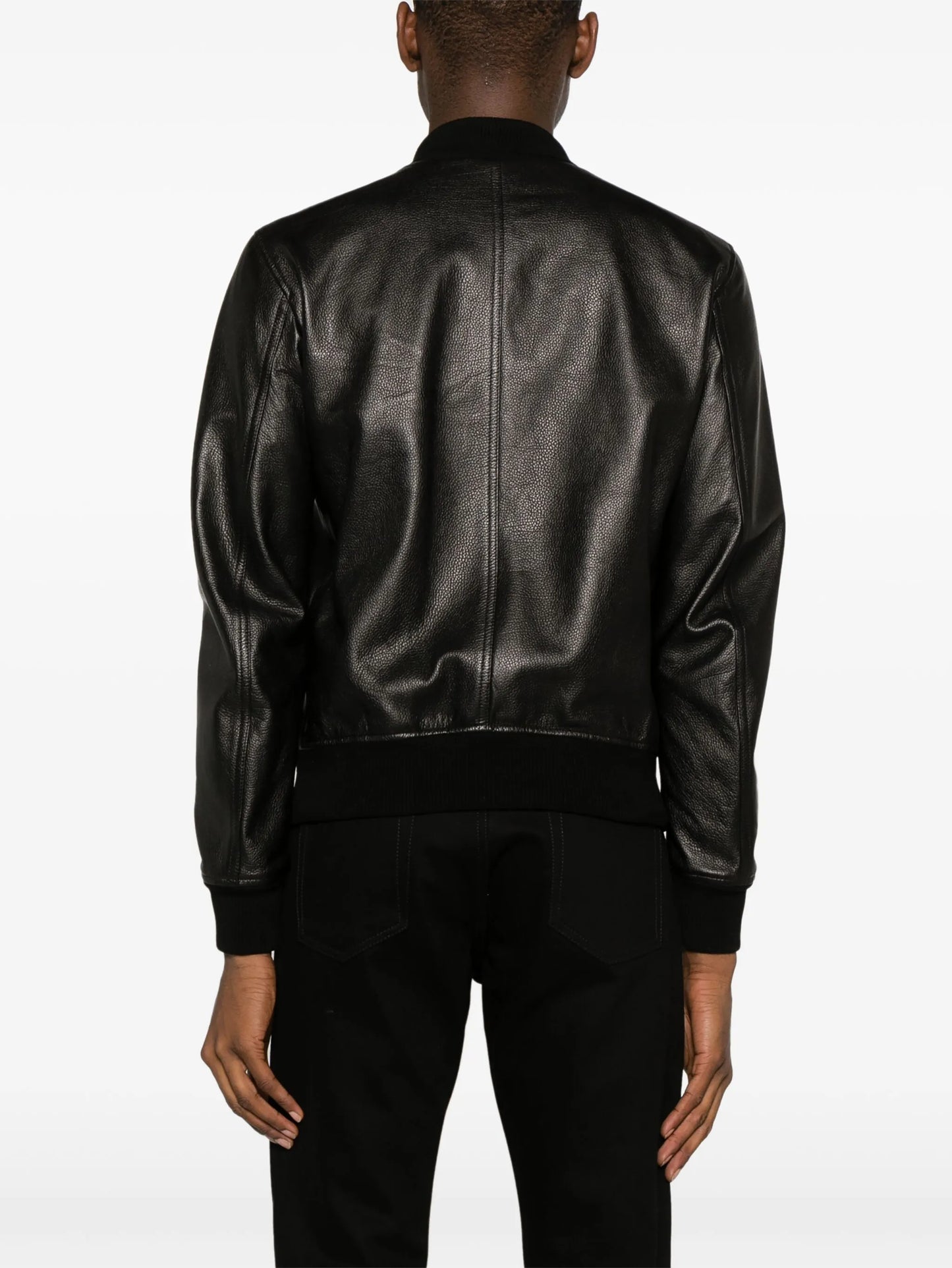 grained-leather bomber jacket