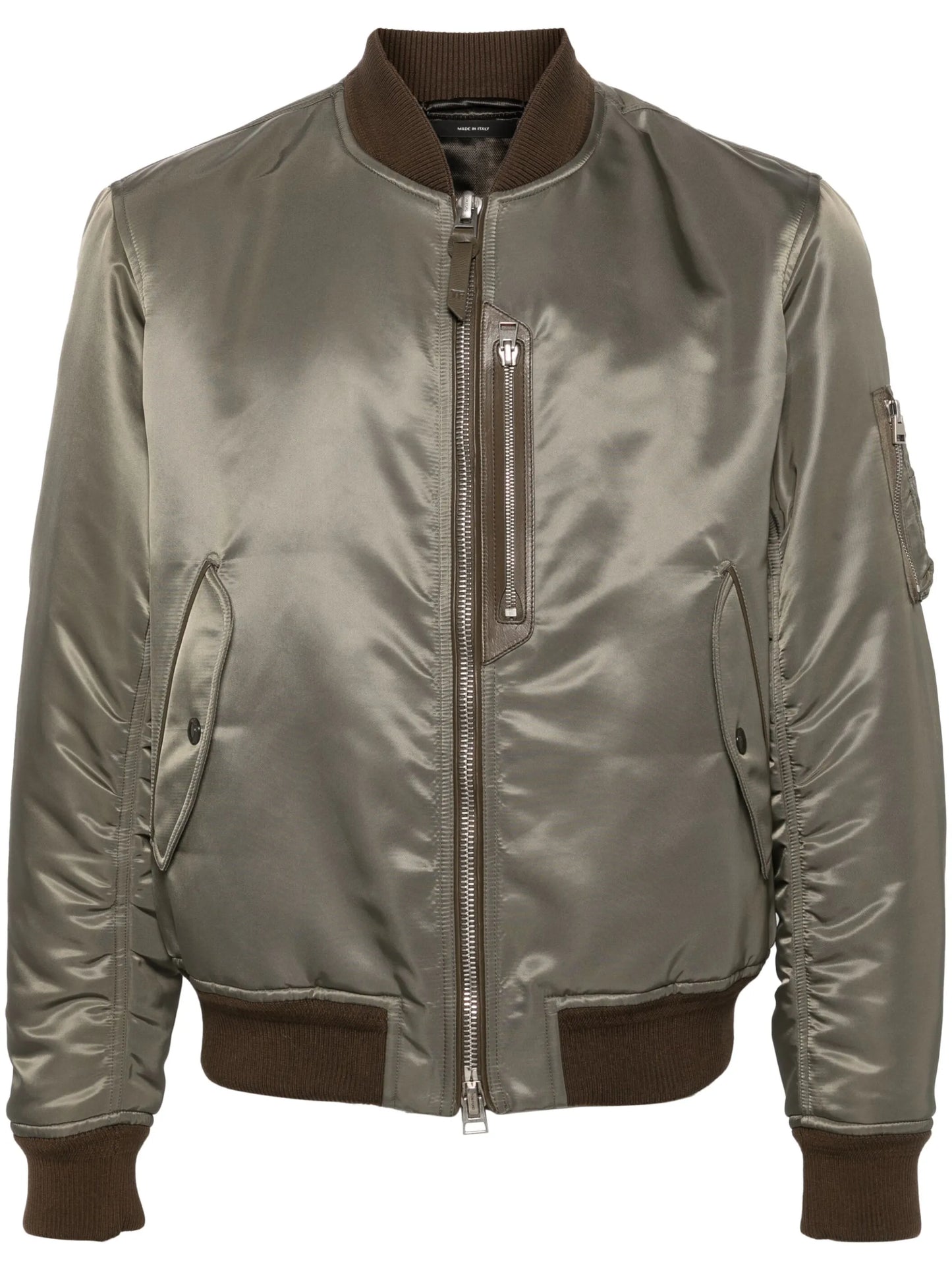 high-shine bomber jacket