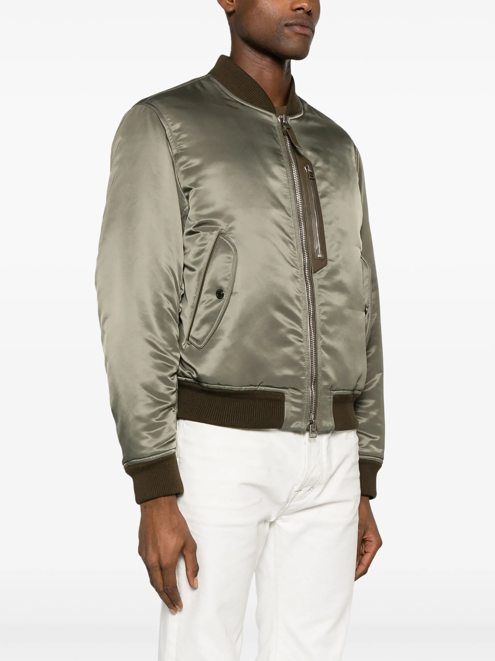 high-shine bomber jacket
