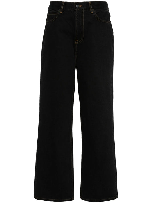 logo-patch cotton wide-leg jeans