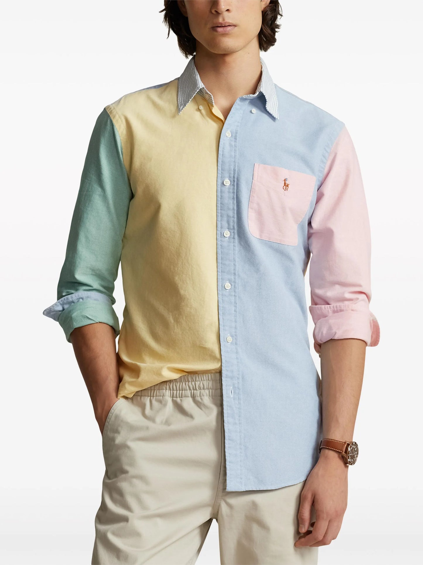 Oxford colour-block cotton shirt