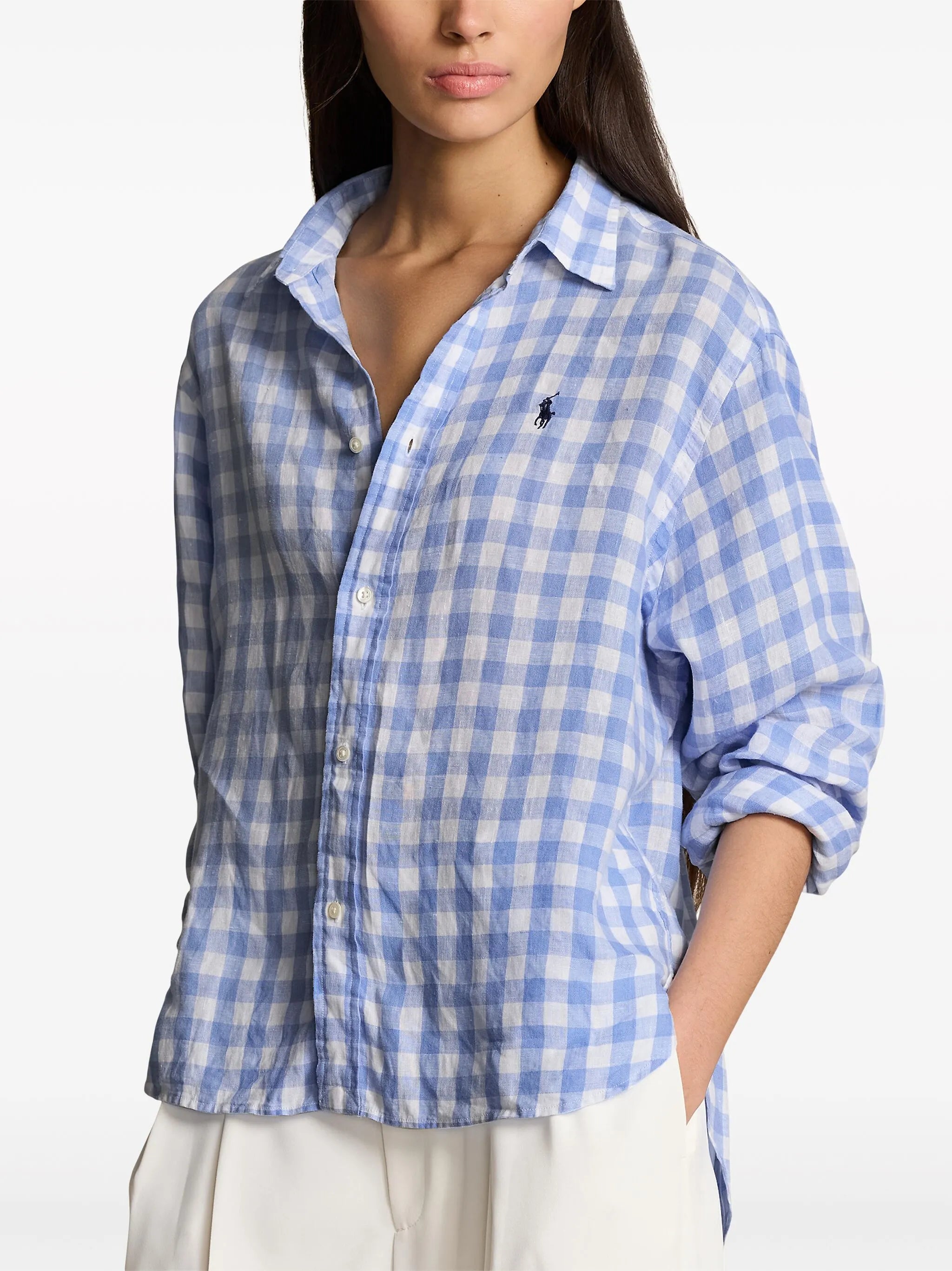 gingham-print linen shirt