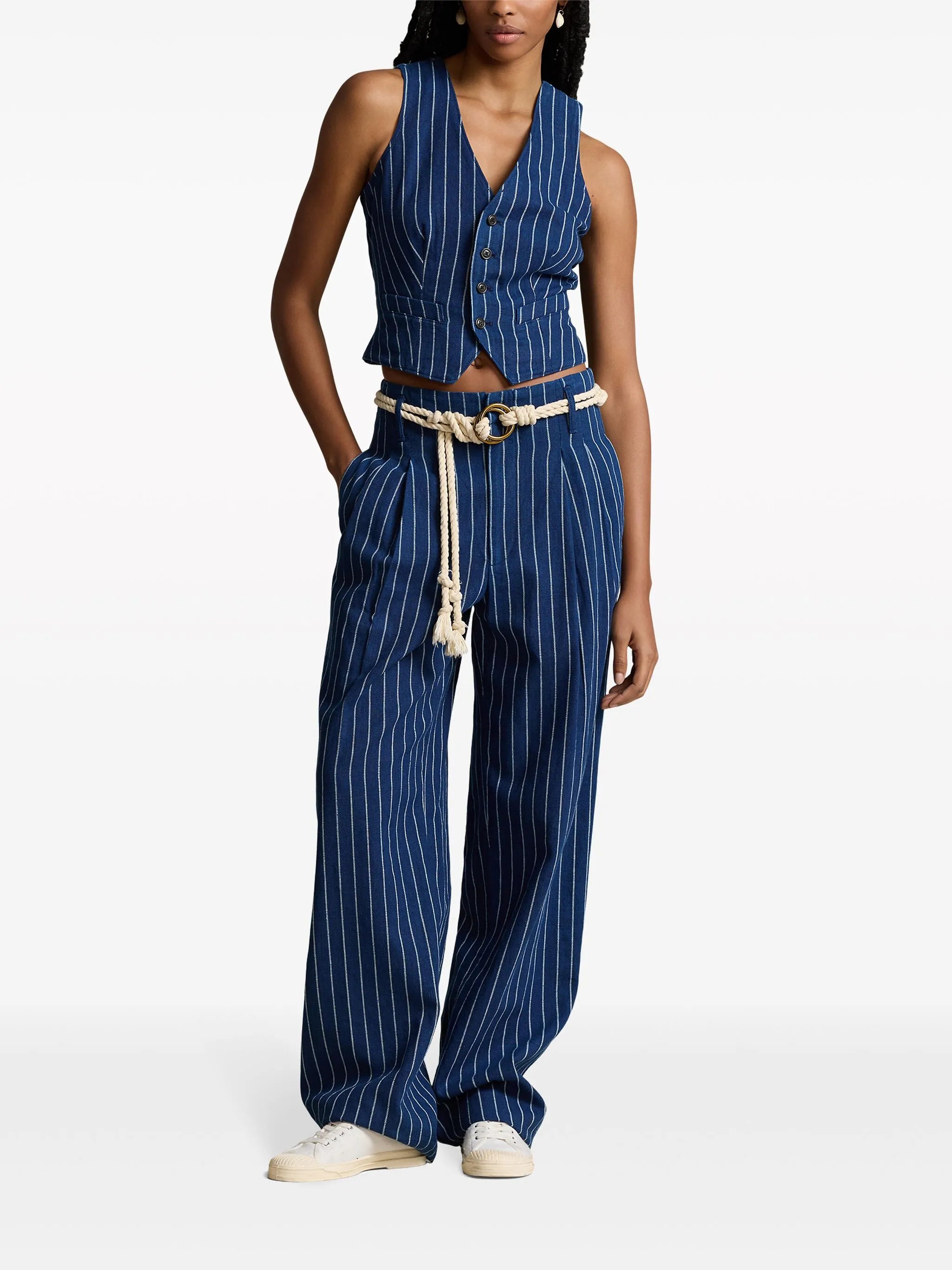 pinstripe denim waistcoat
