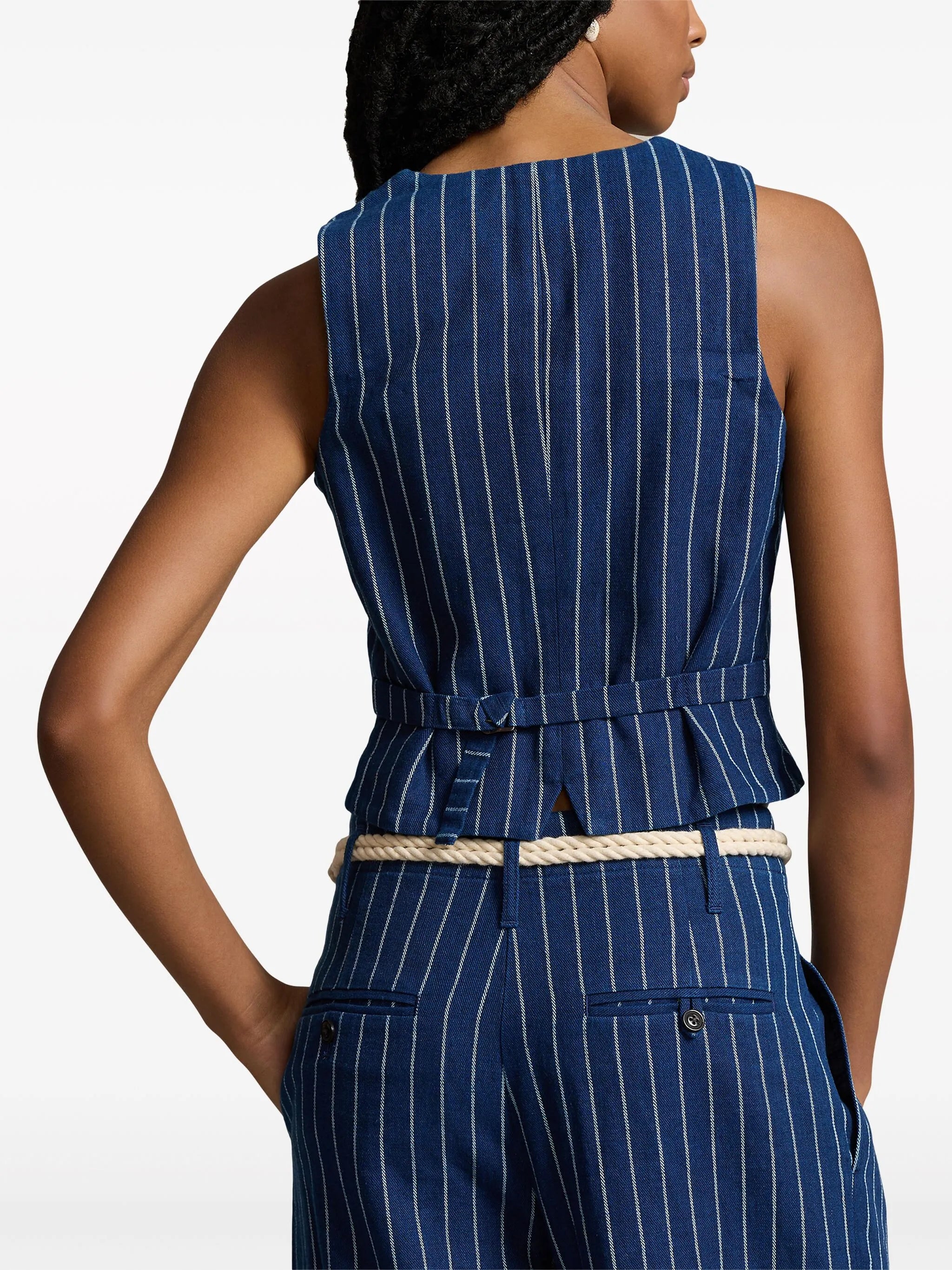 pinstripe denim waistcoat