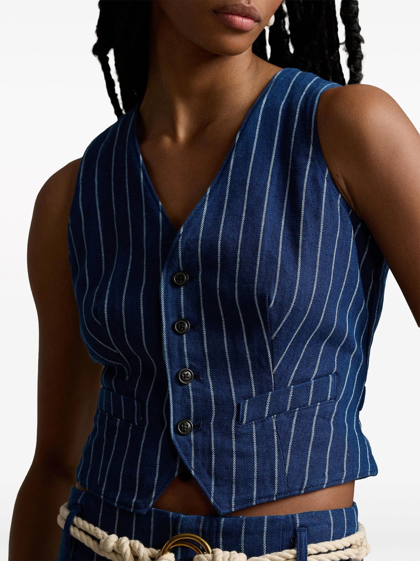 pinstripe denim waistcoat