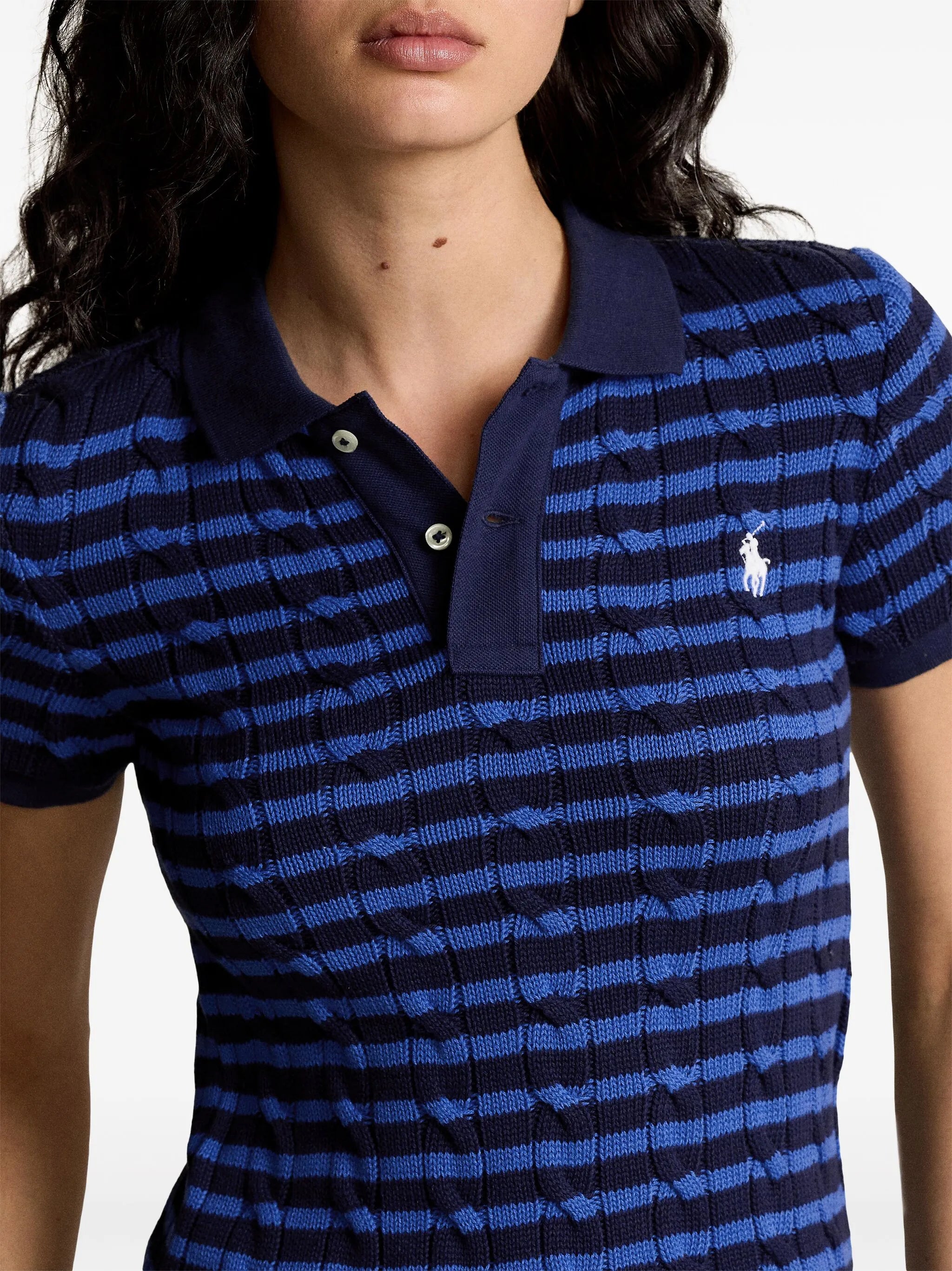 striped cable-knit polo shirt