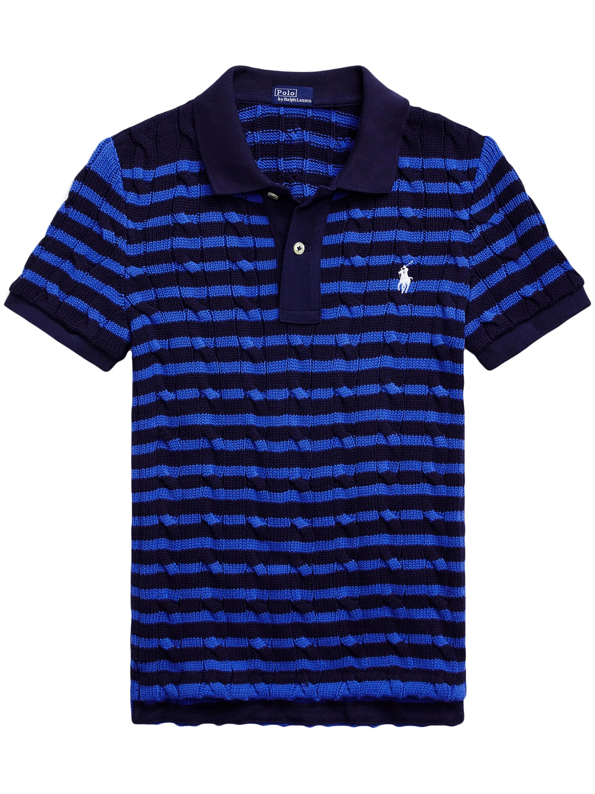 striped cable-knit polo shirt