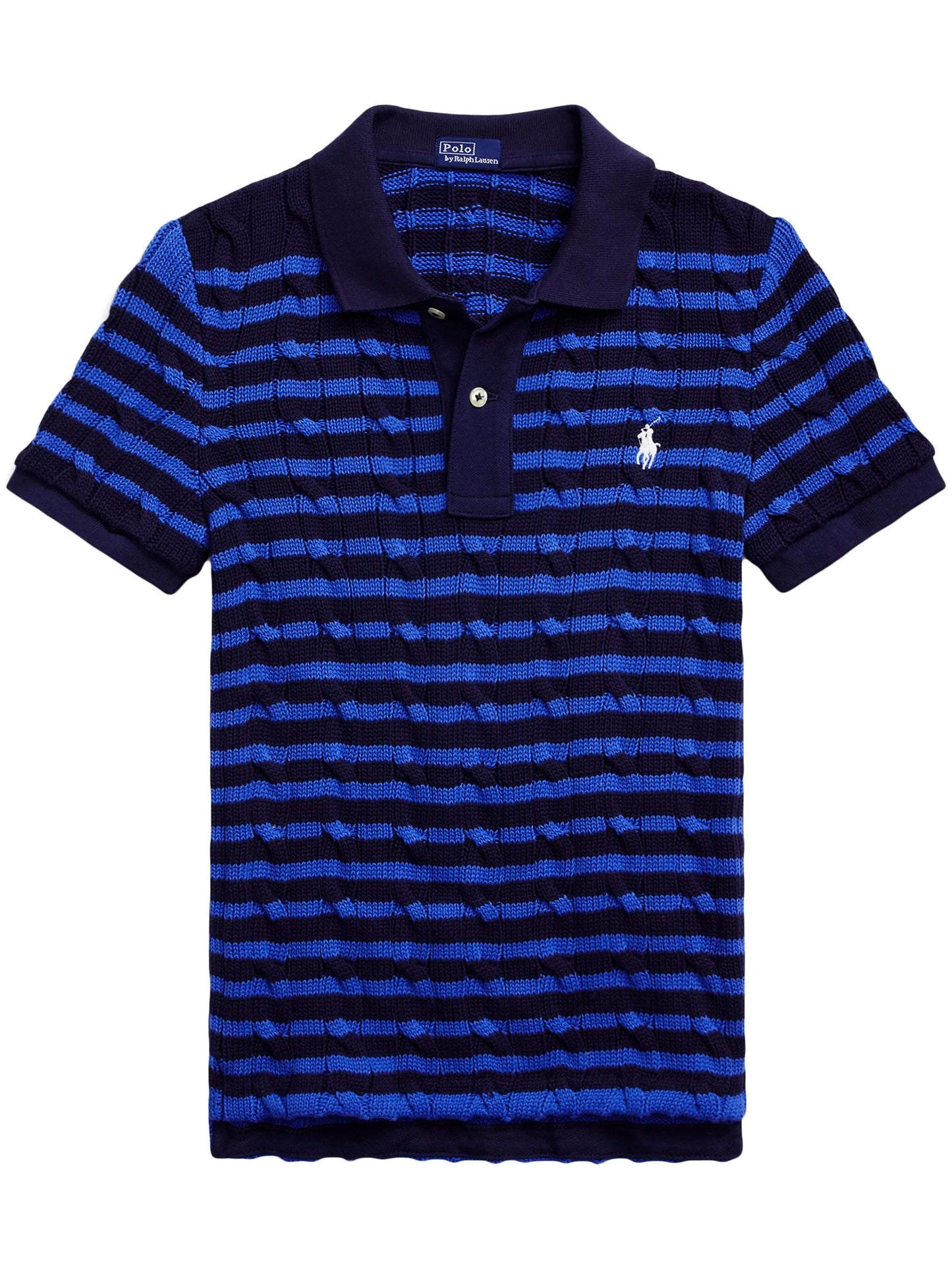 striped cable-knit polo shirt