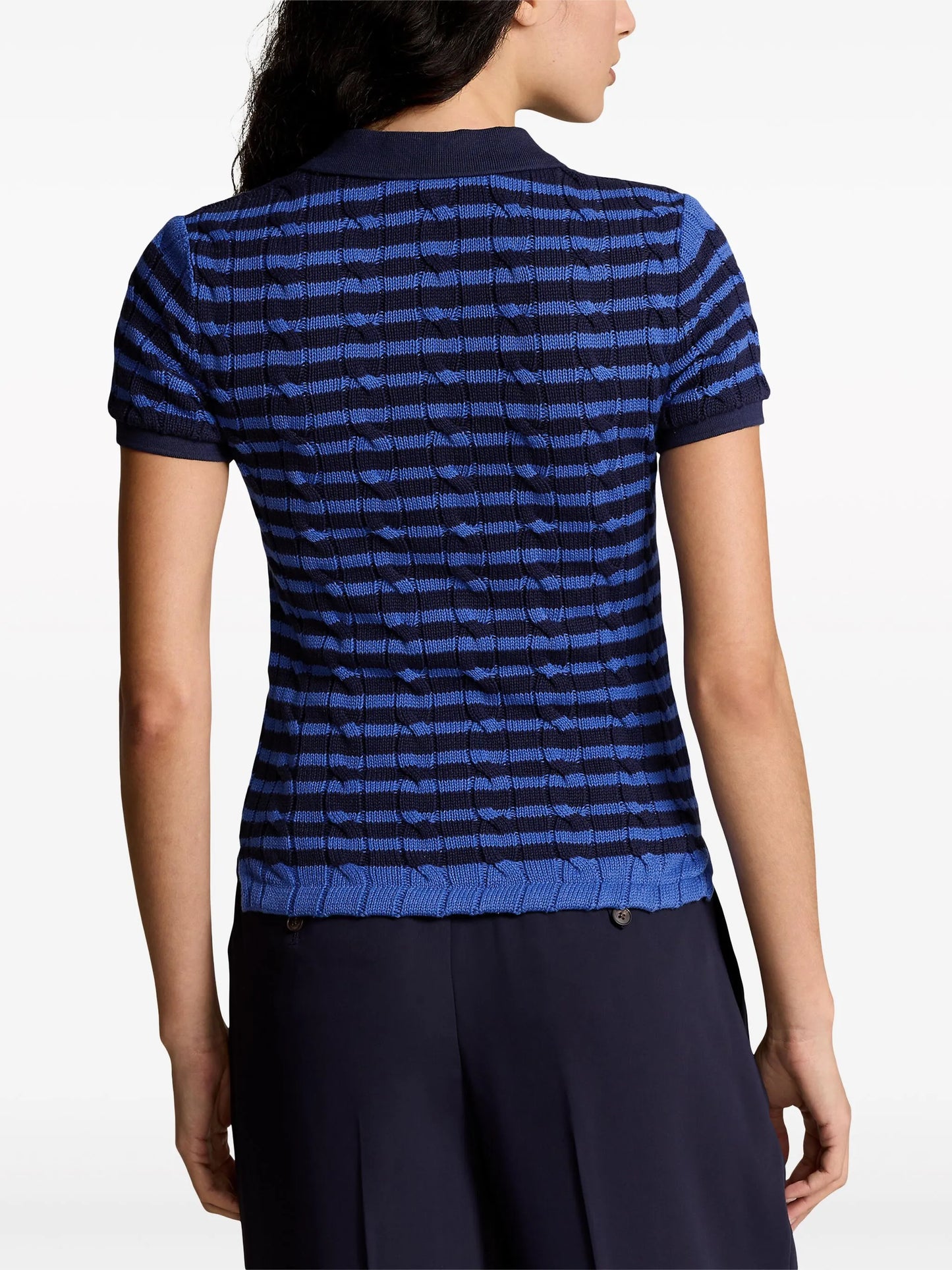 striped cable-knit polo shirt