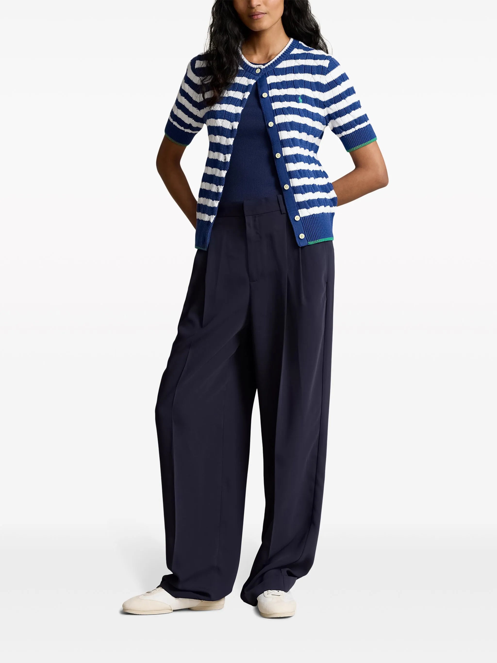 striped cable-knit cardigan