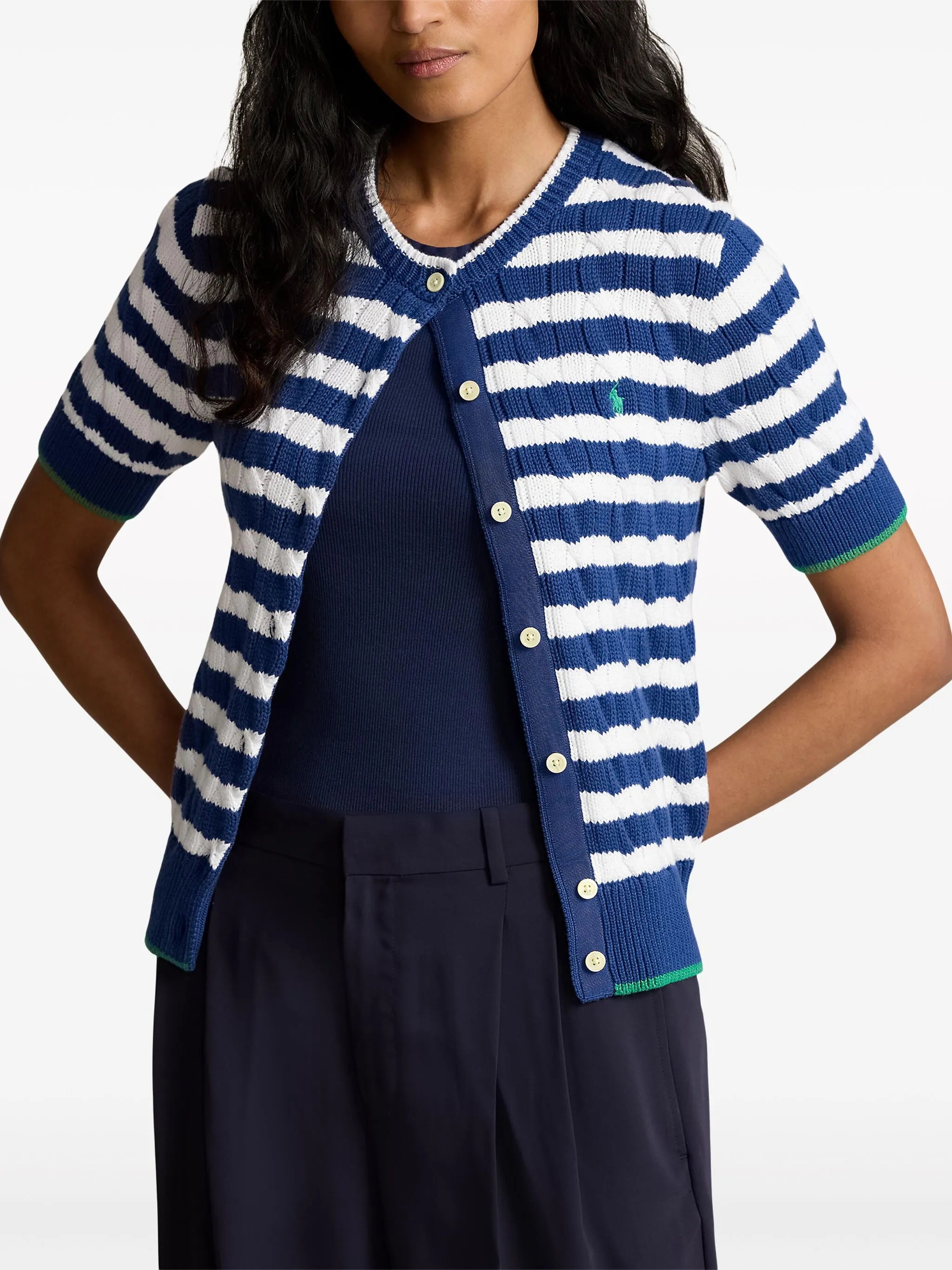 striped cable-knit cardigan