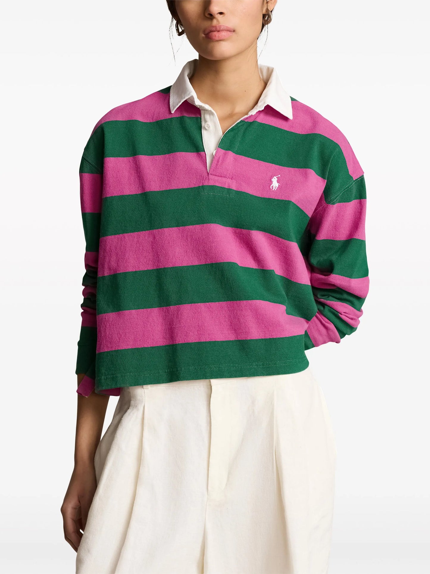 striped cotton polo top