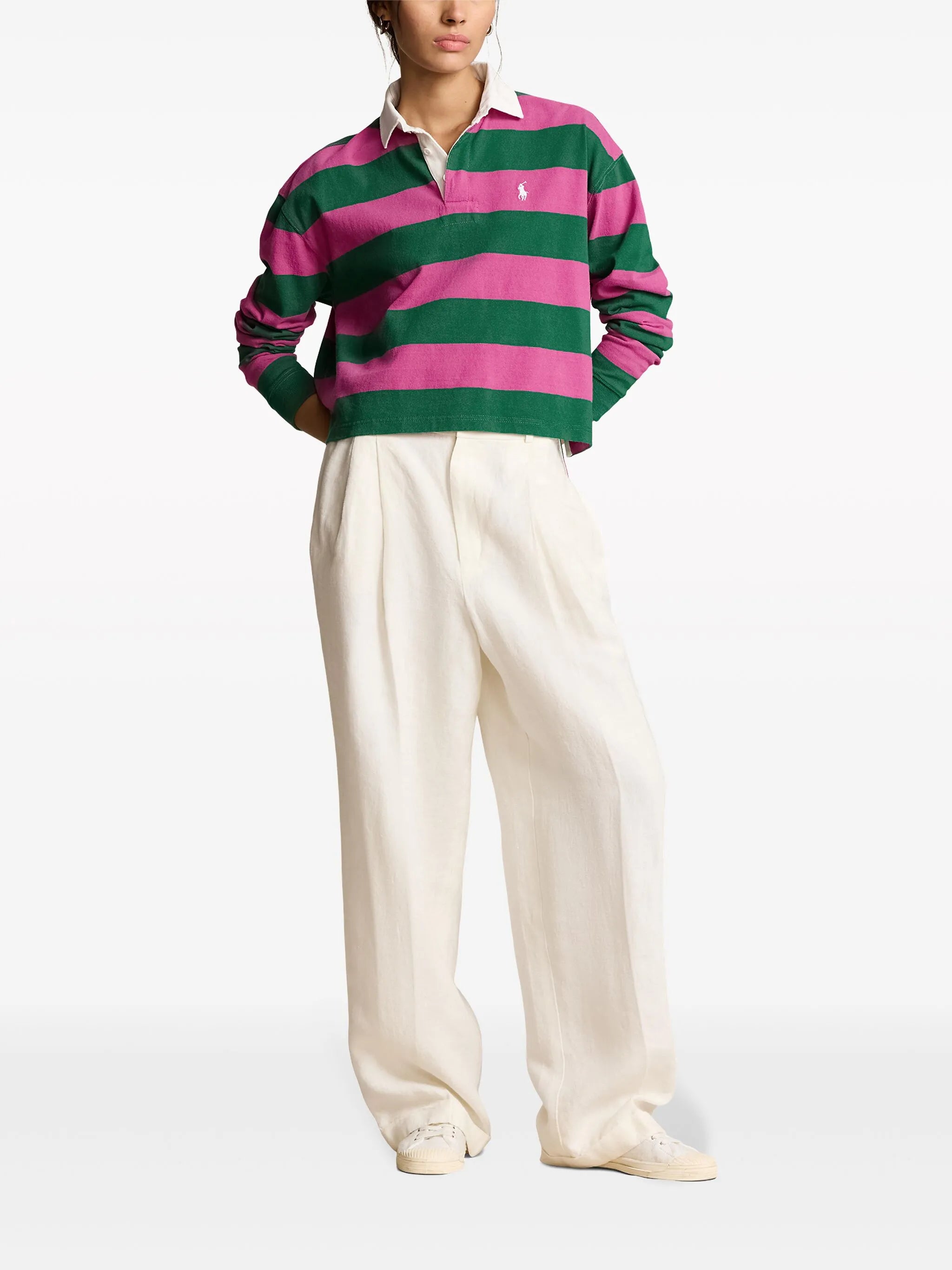 striped cotton polo top