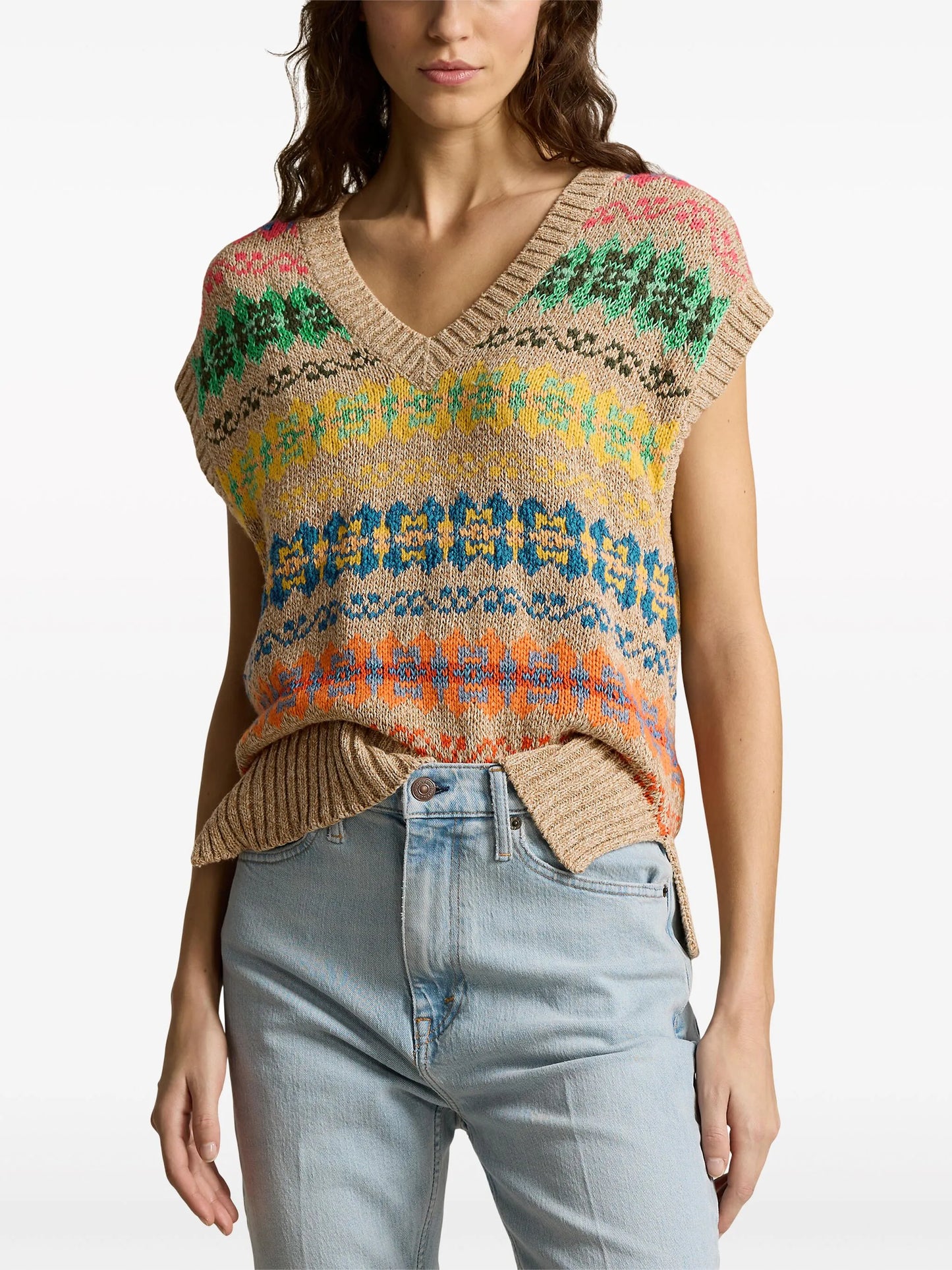 fair isle short-sleeved jumper