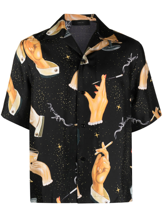 Champagne-print silk shirt