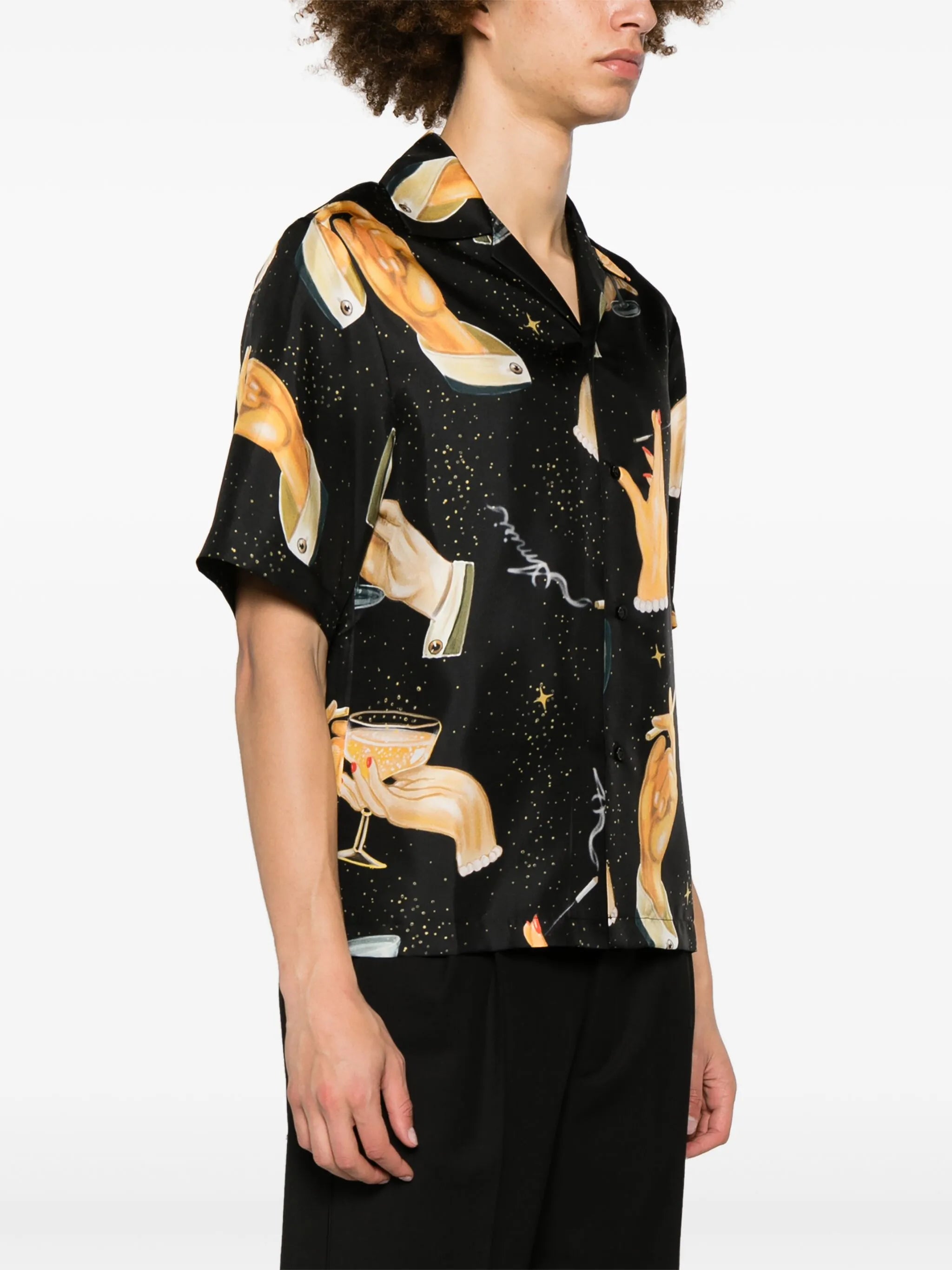 Champagne-print silk shirt