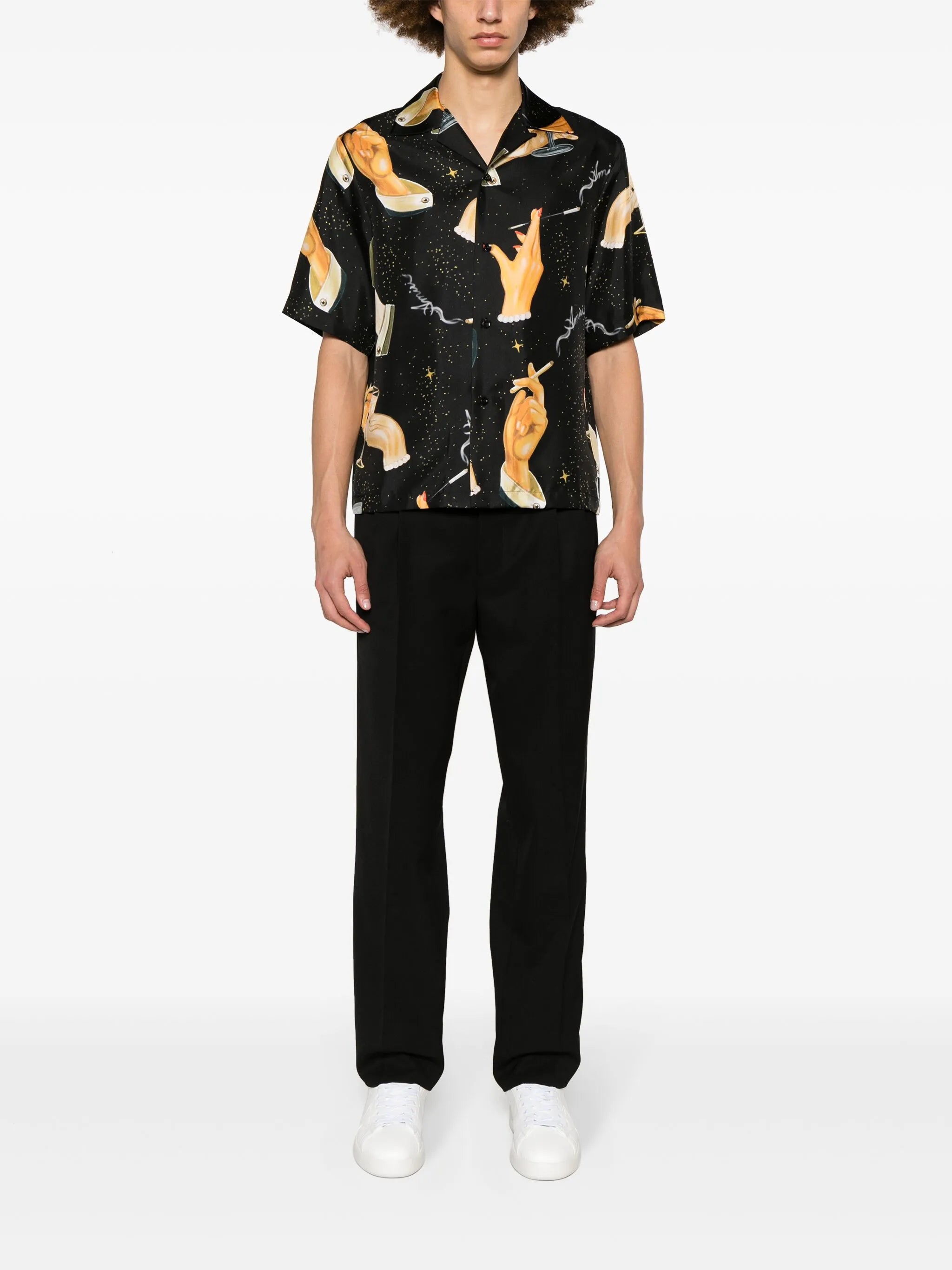 Champagne-print silk shirt